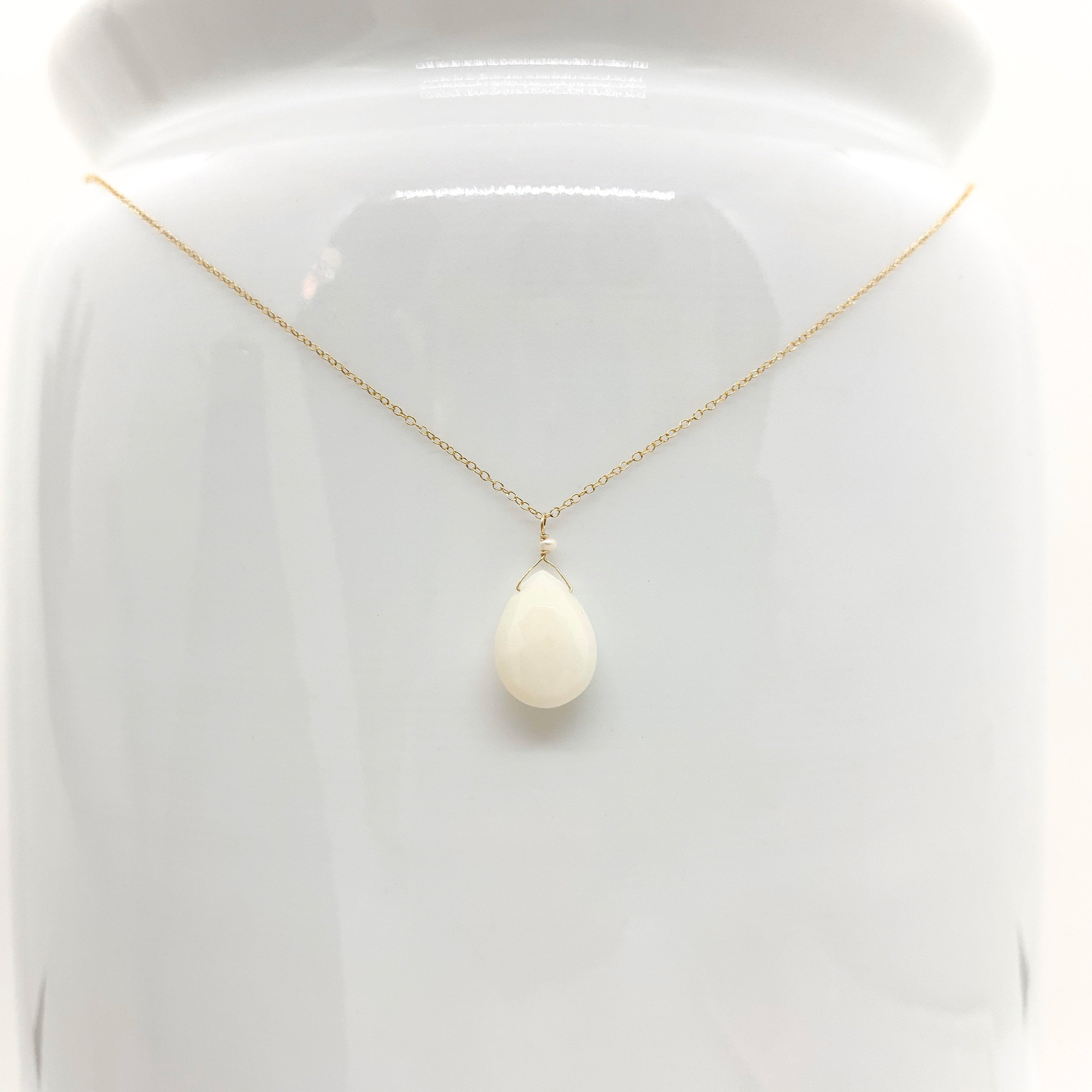 14k Gold Chain Necklace w/ White Opal