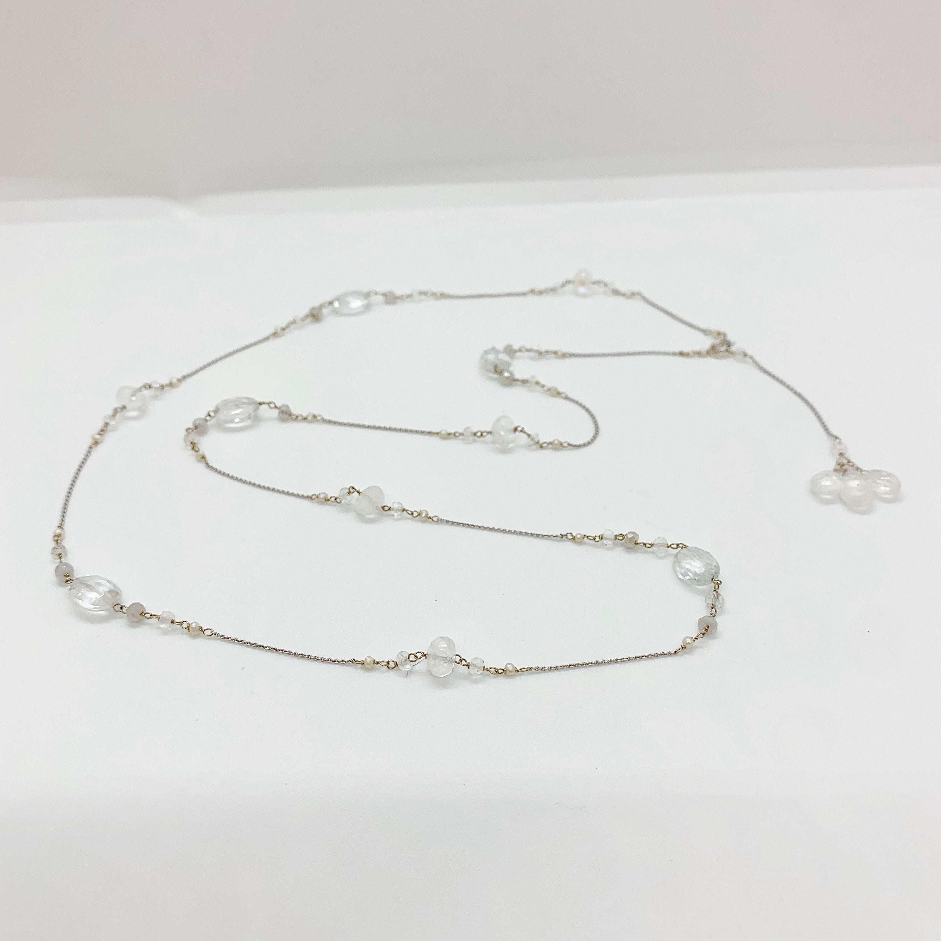 14K GOLD CHAIN Necklace - White Gold Necklace - Moonstone Necklace - Freshwater Pearls - Women Gold Jewelry - White Gold Chain