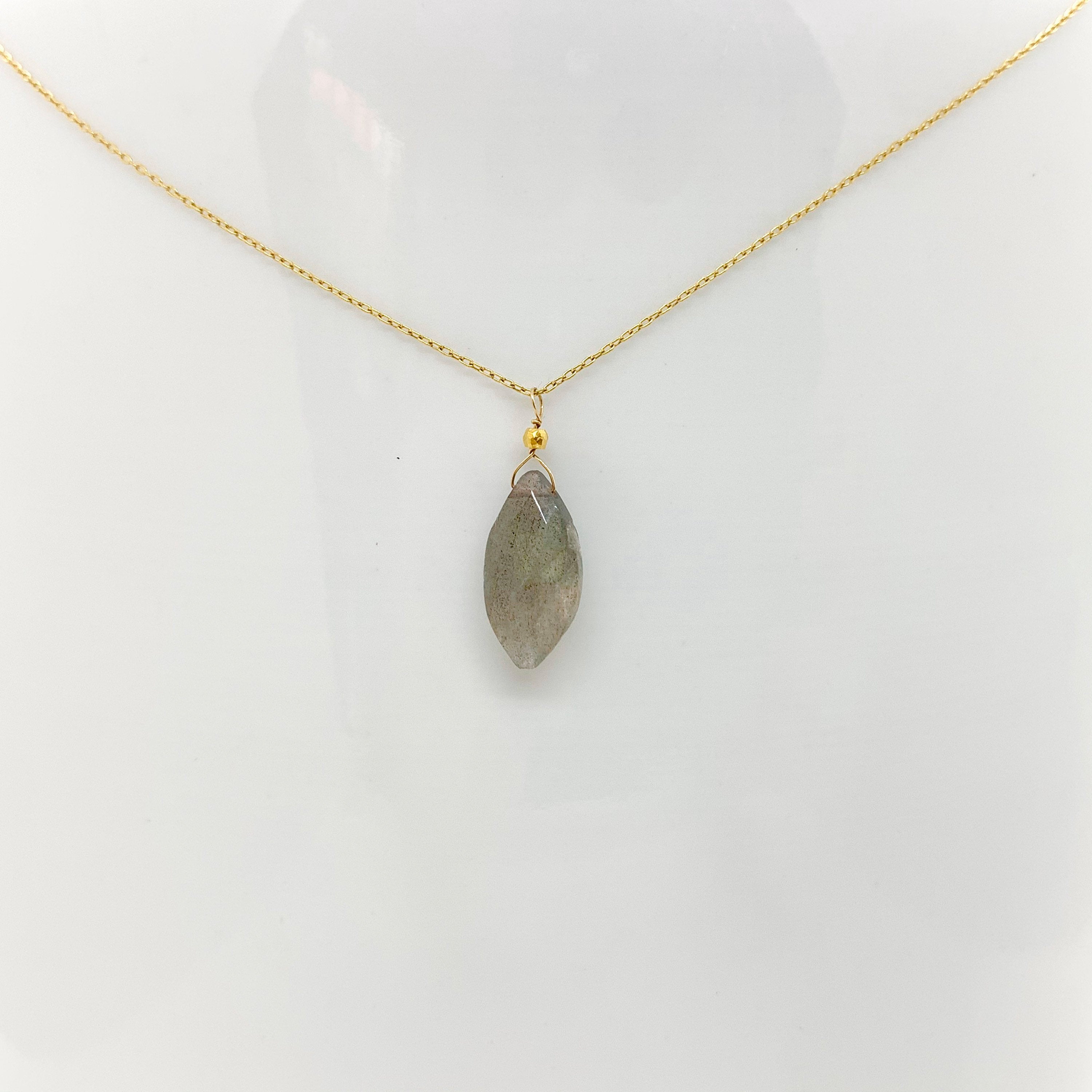 14k Gold Chain Necklace w/ 18k Gold Nugget & Labradorite