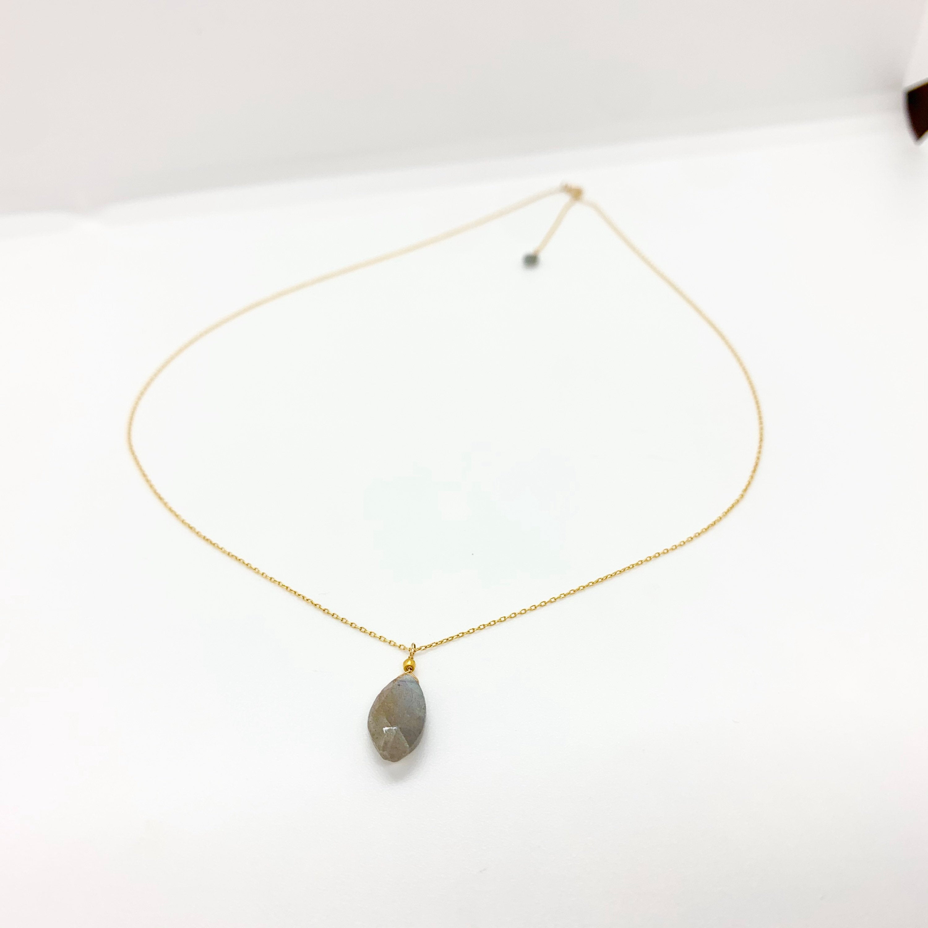 14k Gold Chain Necklace w/ 18k Gold Nugget & Labradorite