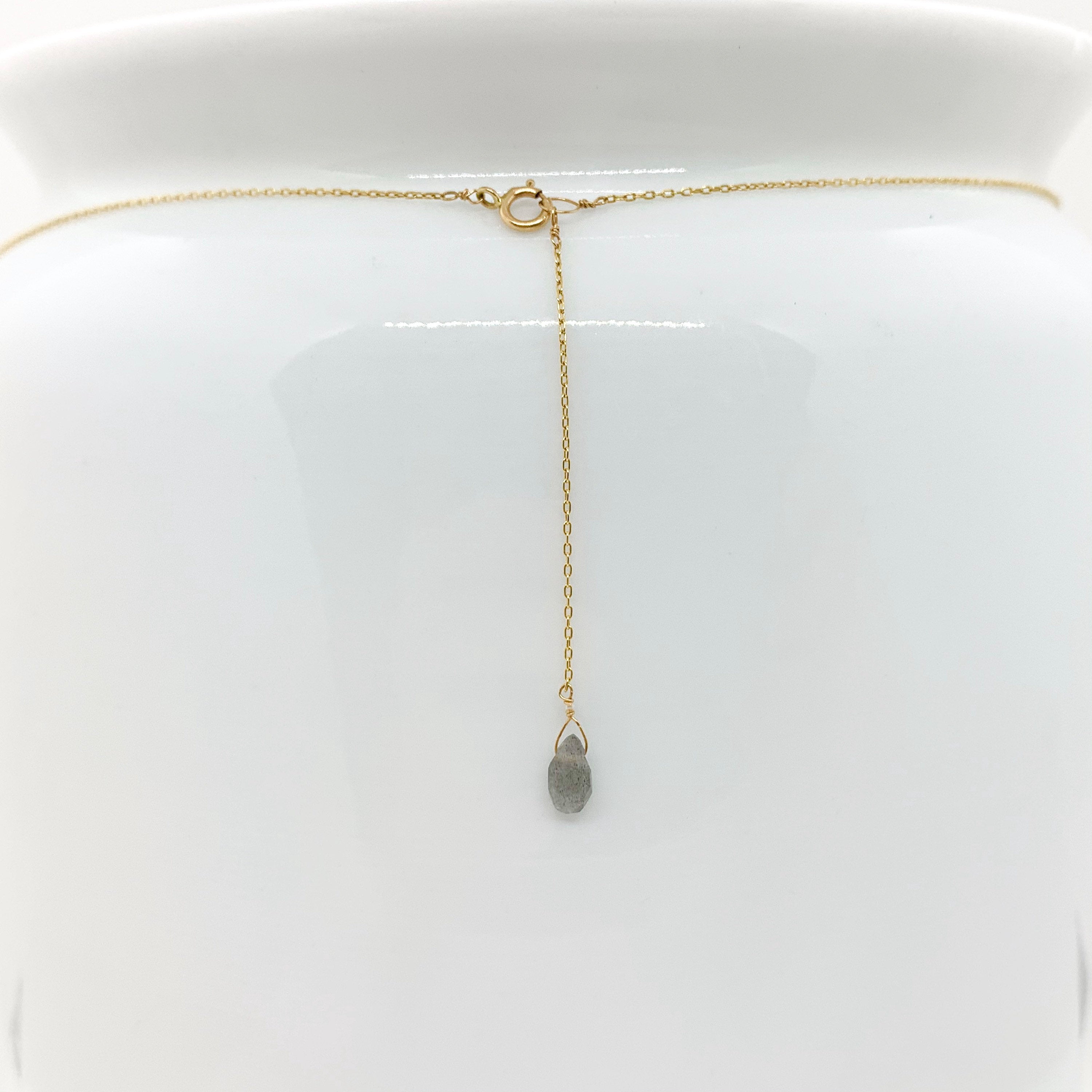 14k Gold Chain Necklace w/ 18k Gold Nugget & Labradorite