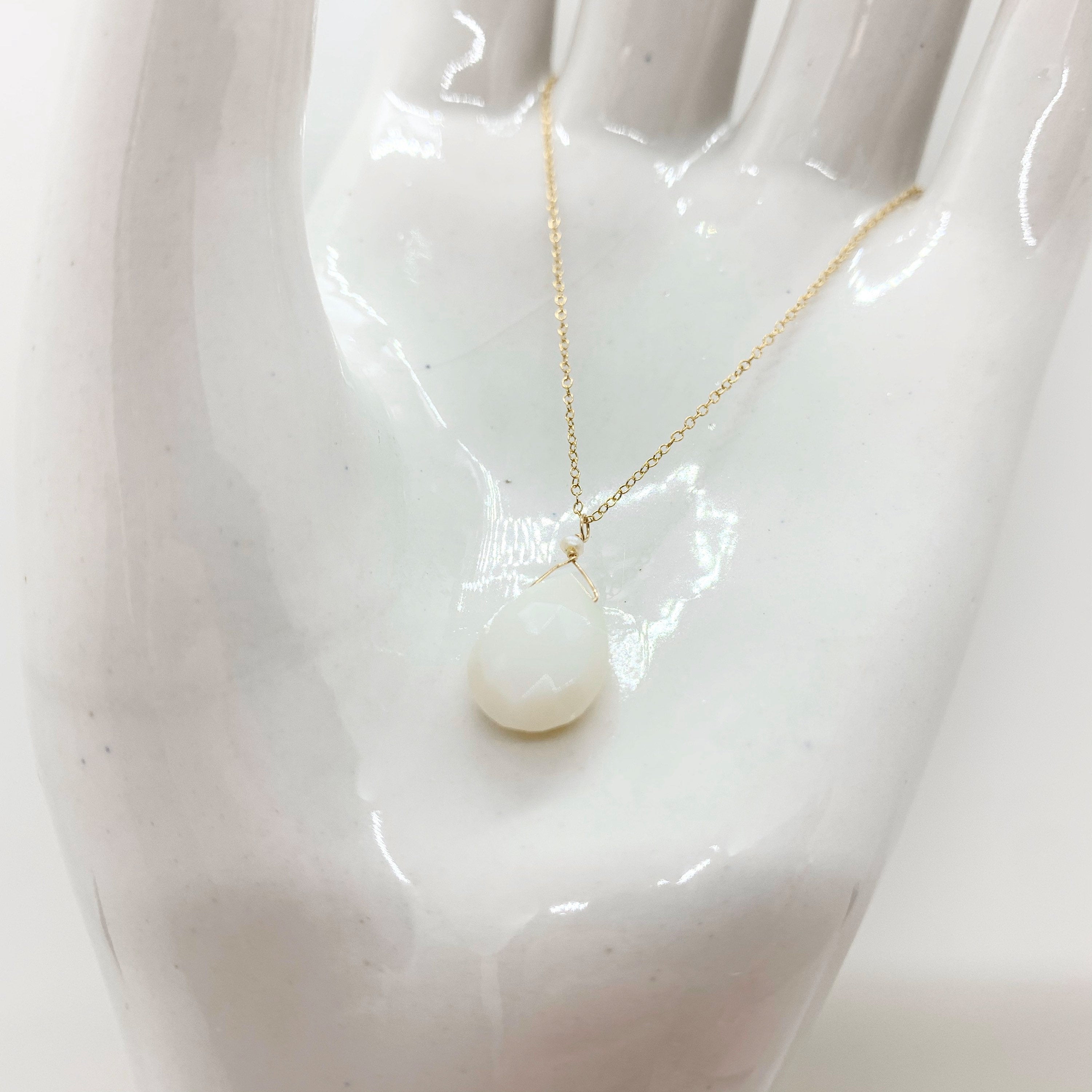 14k Gold Chain Necklace w/ White Opal