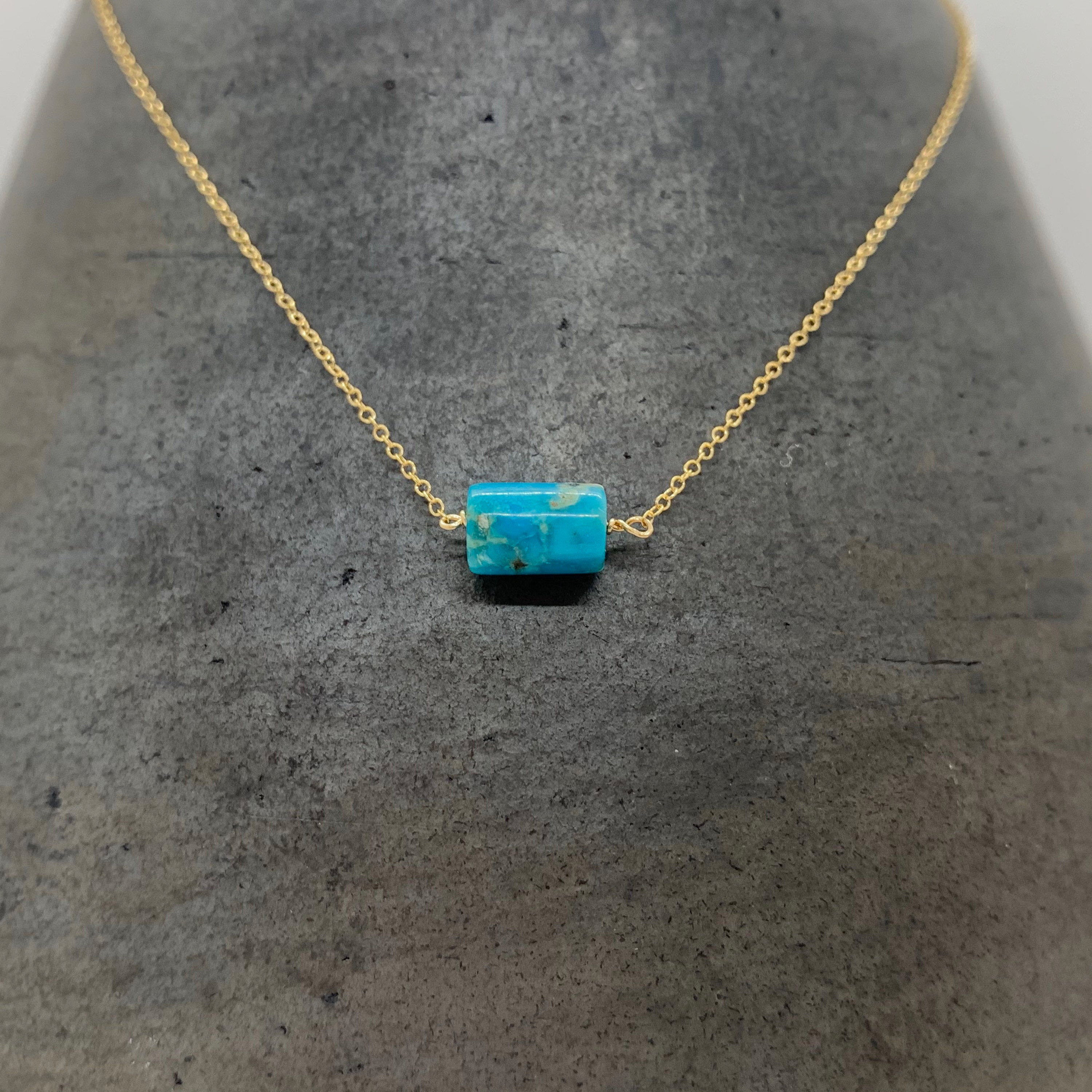 14k Gold Chain Necklace w/ Turquoise Tube & Topaz