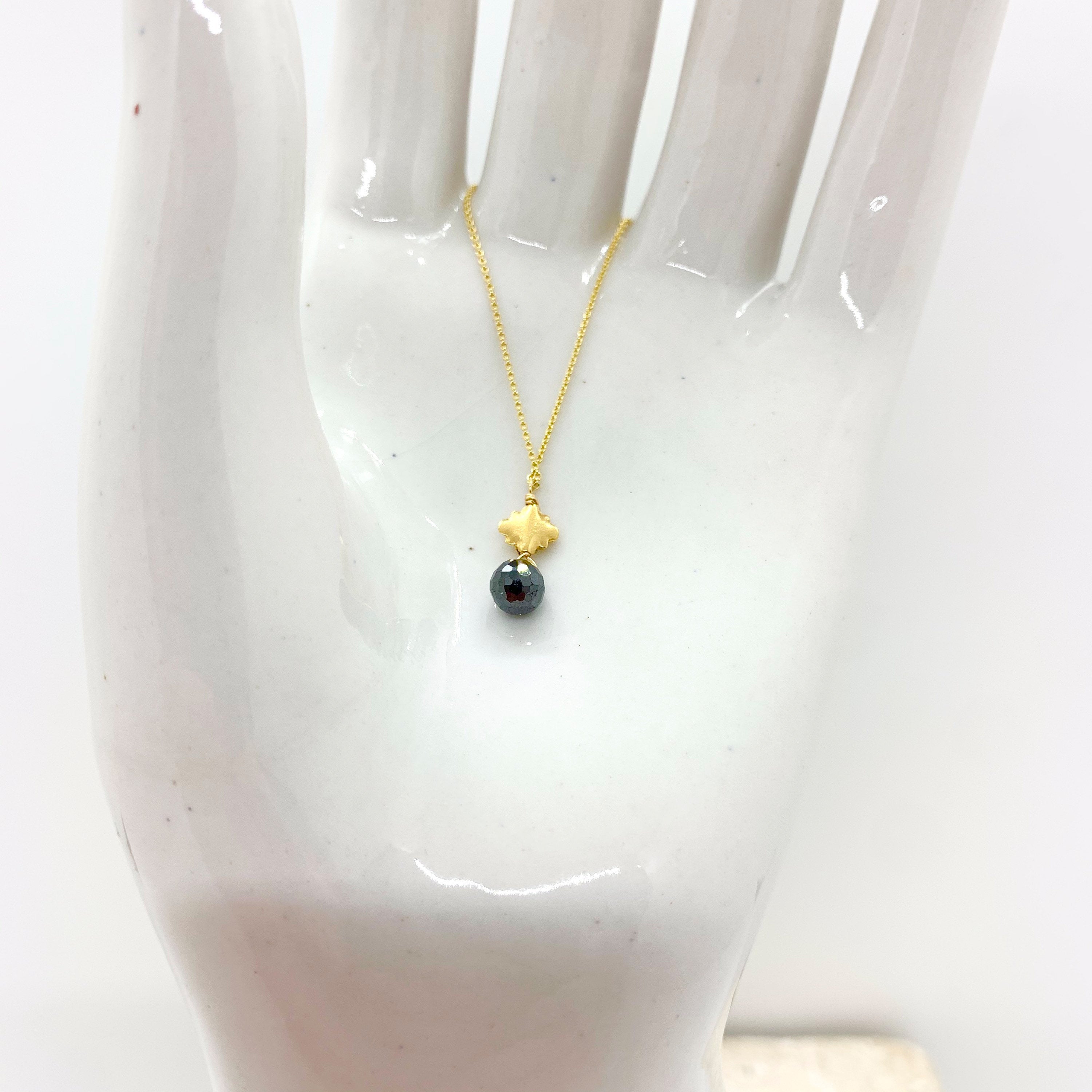 14k Gold Chain Necklace w/ Black Diamond & 18k Gold Pendant