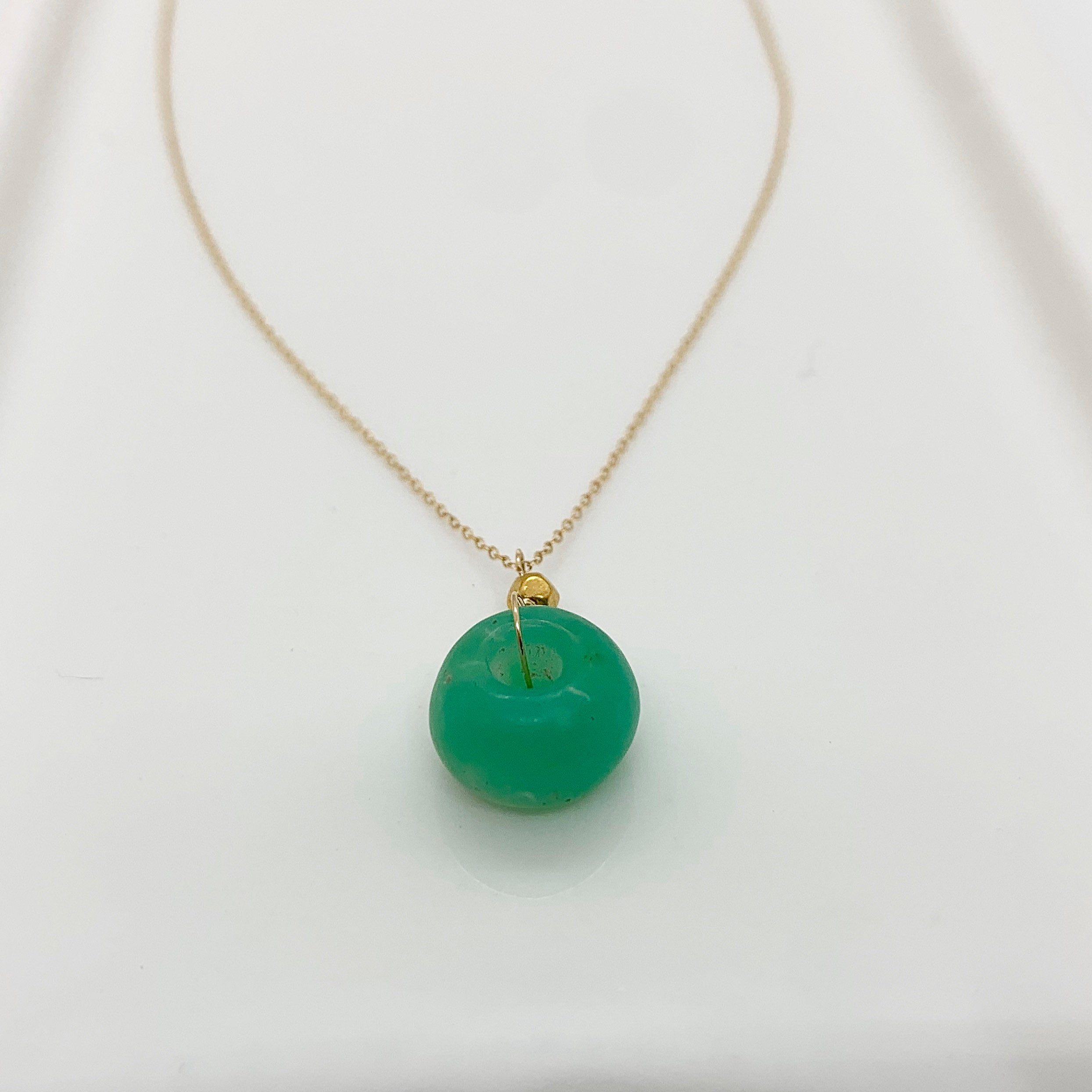 14k Gold Chain Necklace w/ Pre-Columbian Chrysoprase Wheel & 18k Gold Faceted Nuggets