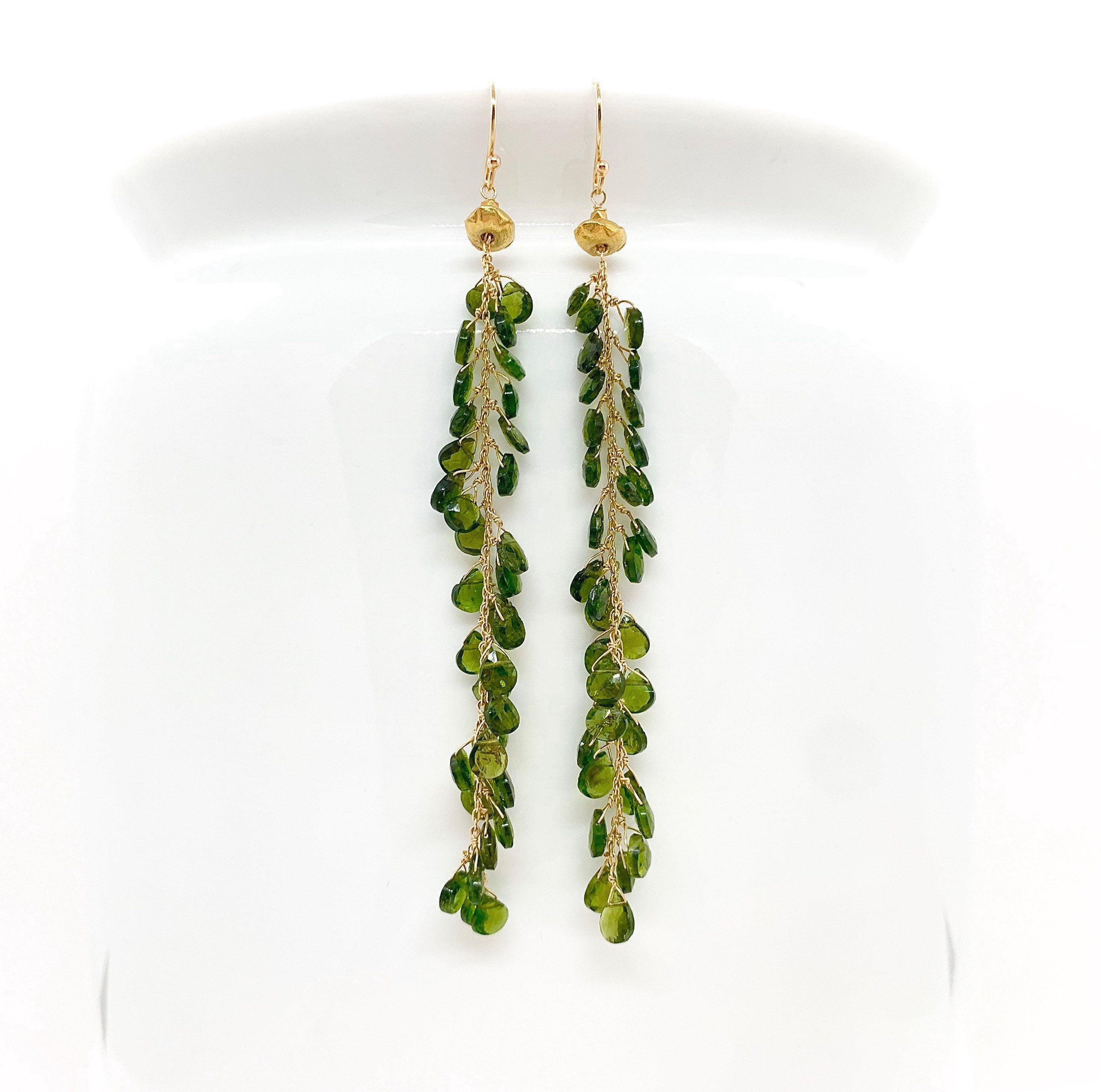 GREEN DROP EARRINGS - Green Gemstone Beads - Tsavorite Gemstone Earrings - Tsavorite Gold Earrings - 18k Gold Nuggets - Earrings For Gifts