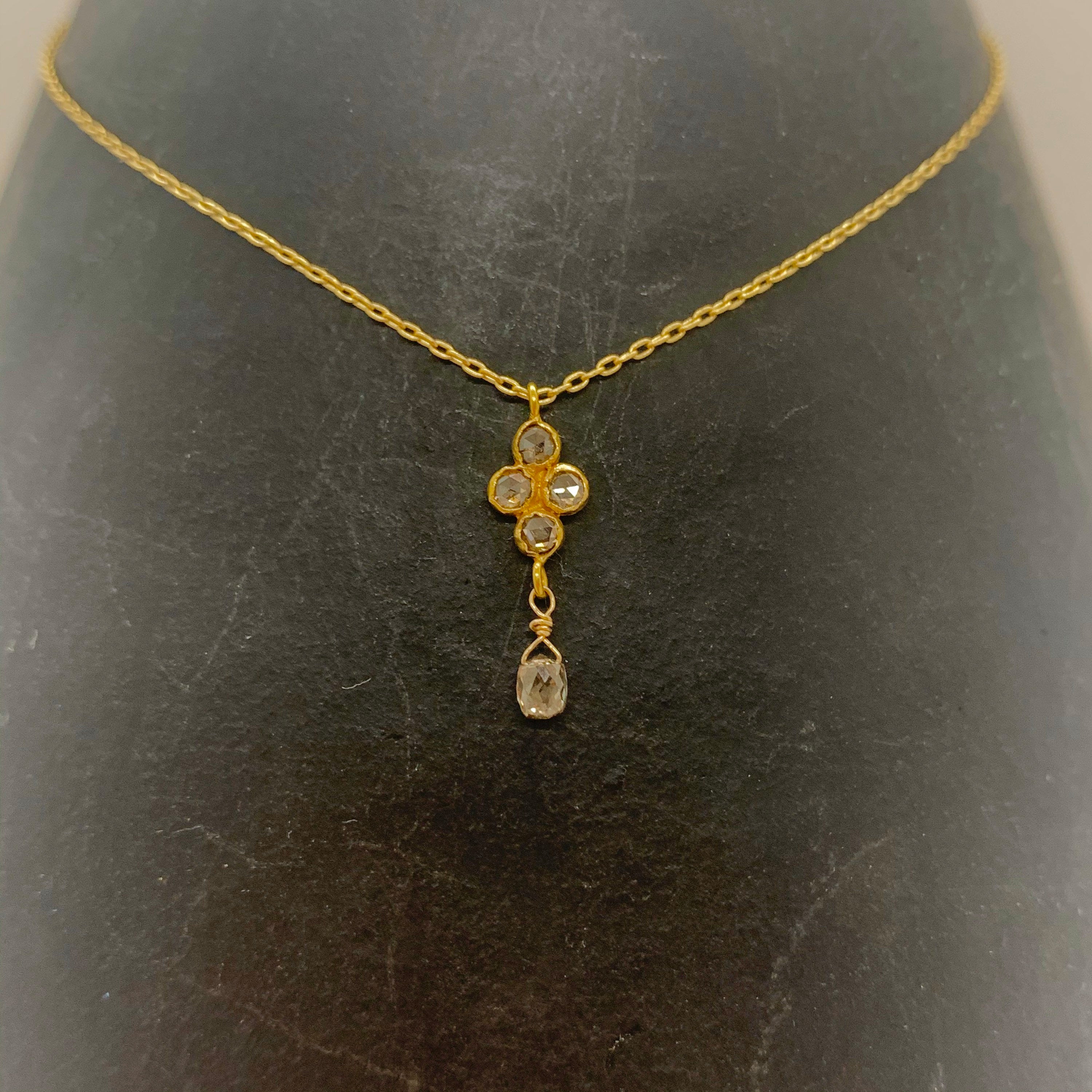 14k Gold Chain Necklace w/ 18k Gold Diamond Pendant & Champagne Diamond
