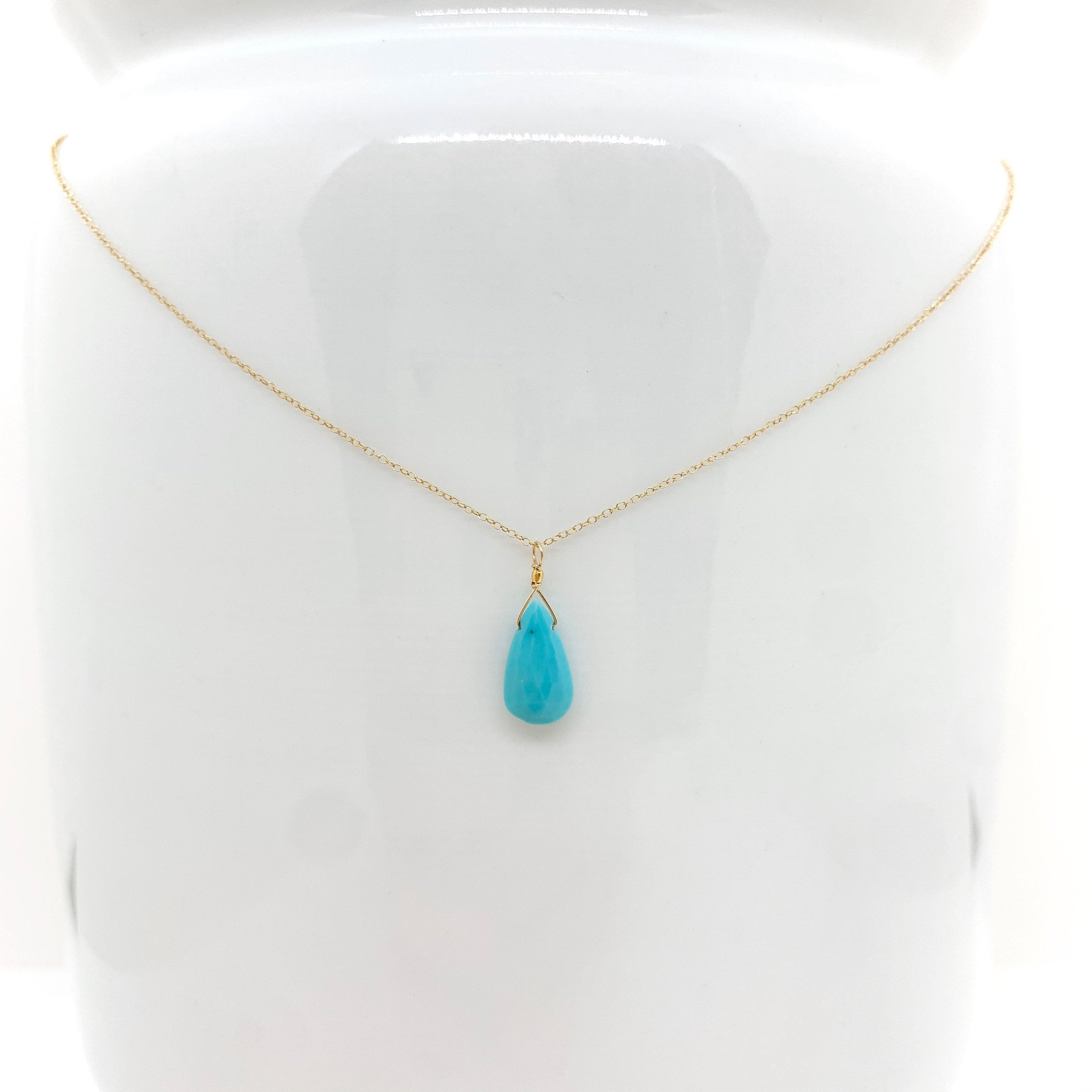 14k Gold Chain Necklace w/ Turquoise Drop & 18k Gold Nugget