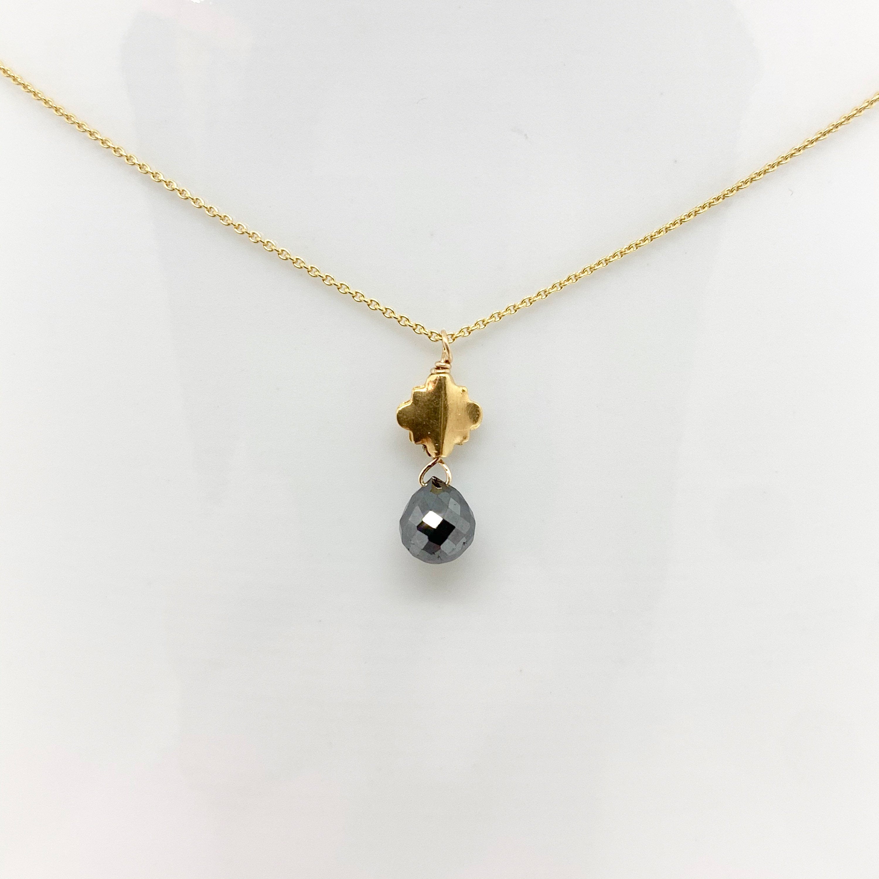 14k Gold Chain Necklace w/ Black Diamond & 18k Gold Pendant