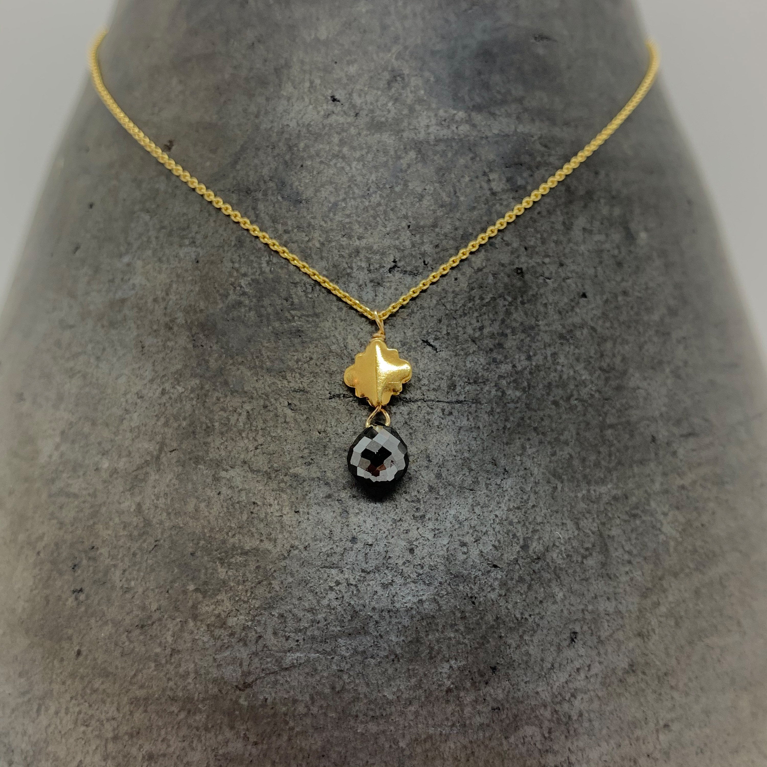 14k Gold Chain Necklace w/ Black Diamond & 18k Gold Pendant