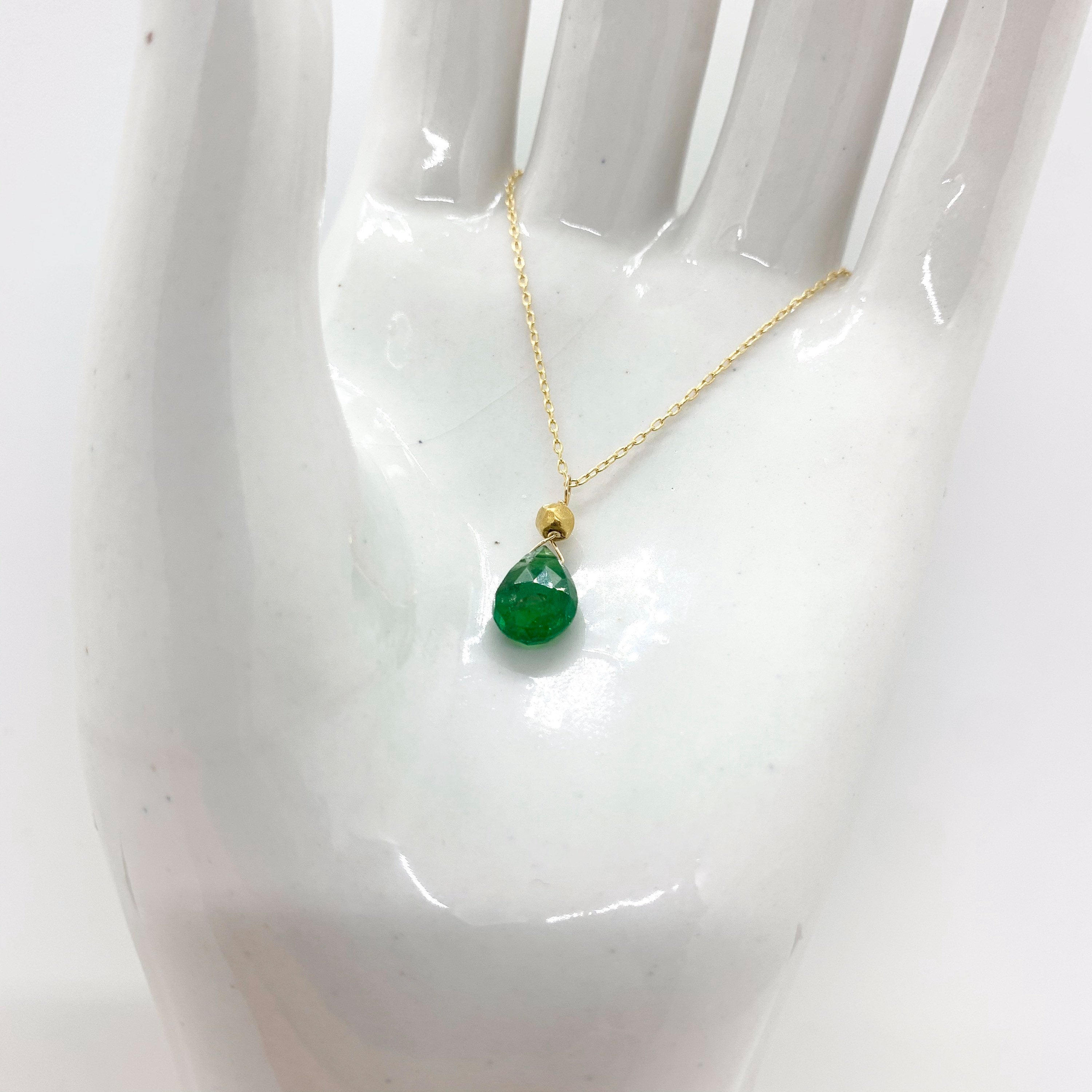 14k Gold Chain Necklace w/ Emerald Drop & 18k Gold Nugget