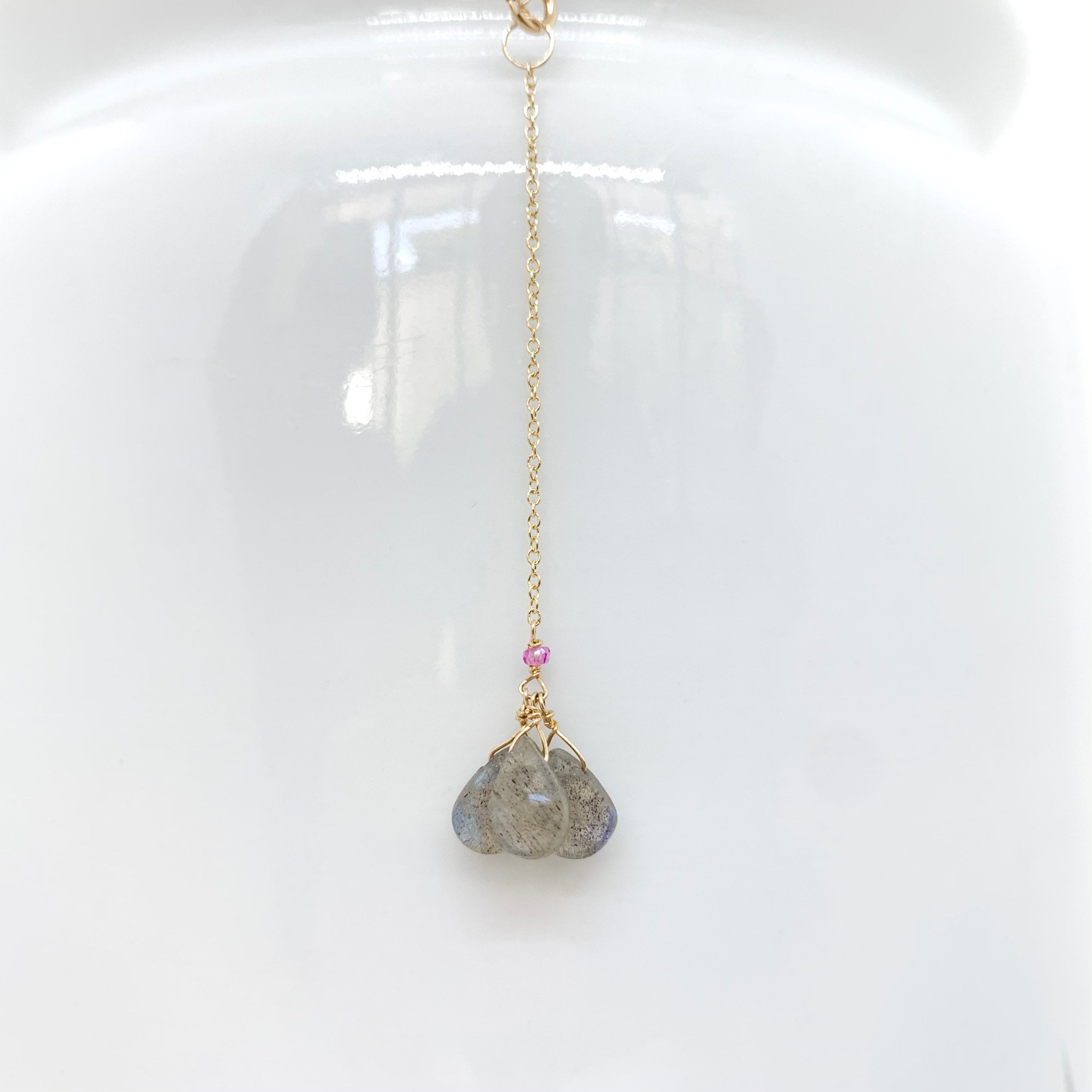 14k Gold Chain Necklace w/ Labradorite Pendant, 18k Gold Pendant & 18k Gold Nuggets