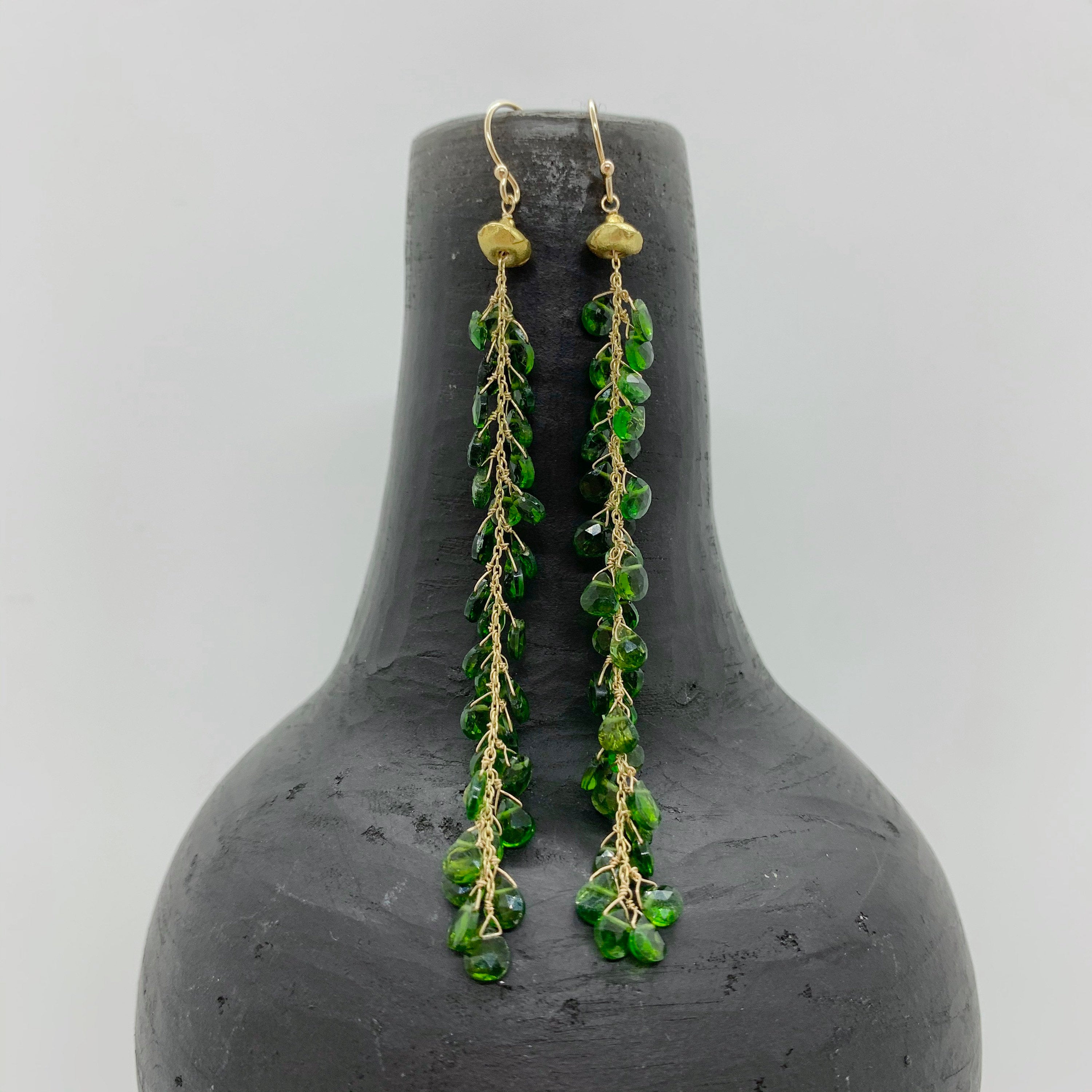 GREEN DROP EARRINGS - Green Gemstone Beads - Tsavorite Gemstone Earrings - Tsavorite Gold Earrings - 18k Gold Nuggets - Earrings For Gifts