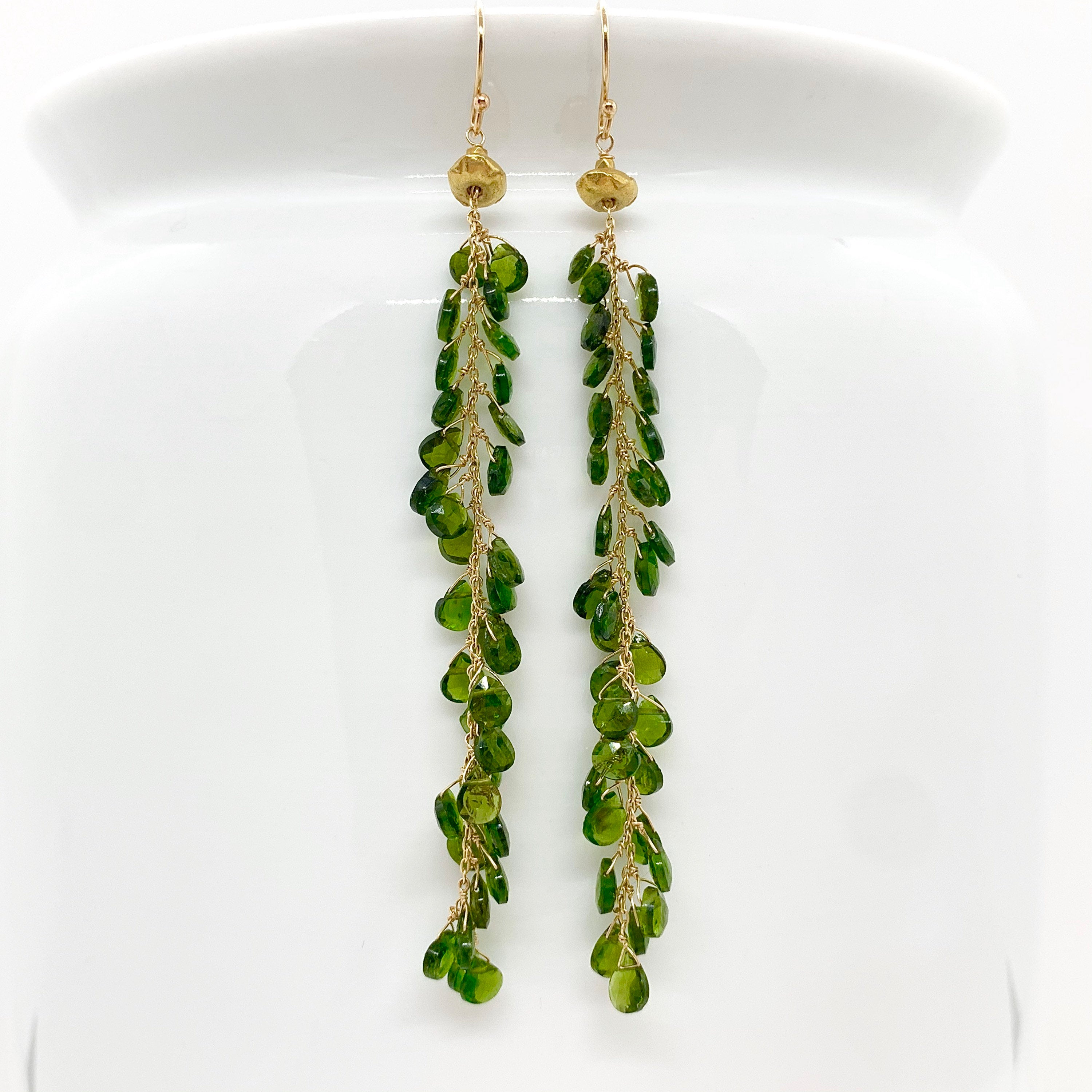 GREEN DROP EARRINGS - Green Gemstone Beads - Tsavorite Gemstone Earrings - Tsavorite Gold Earrings - 18k Gold Nuggets - Earrings For Gifts