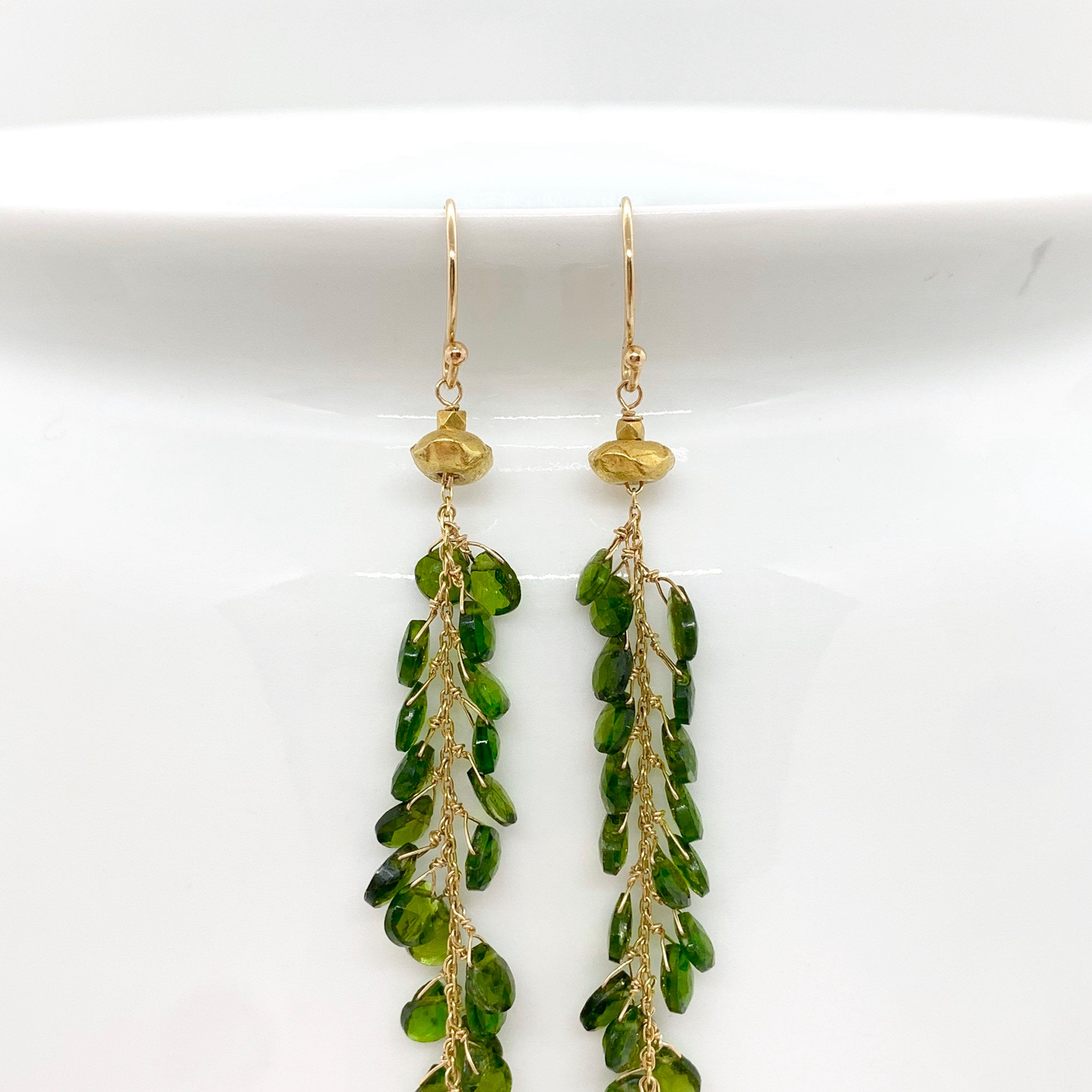 GREEN DROP EARRINGS - Green Gemstone Beads - Tsavorite Gemstone Earrings - Tsavorite Gold Earrings - 18k Gold Nuggets - Earrings For Gifts
