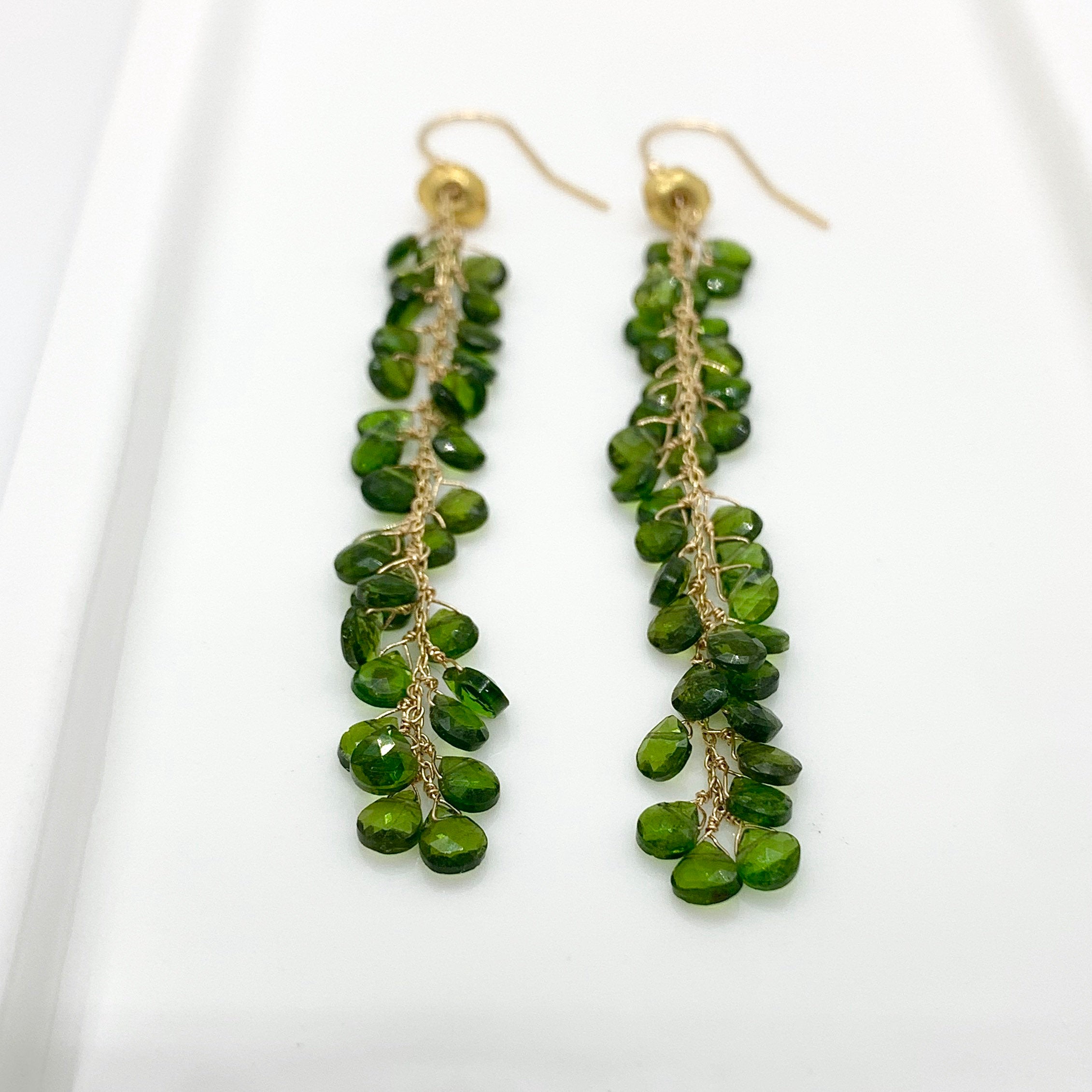 GREEN DROP EARRINGS - Green Gemstone Beads - Tsavorite Gemstone Earrings - Tsavorite Gold Earrings - 18k Gold Nuggets - Earrings For Gifts
