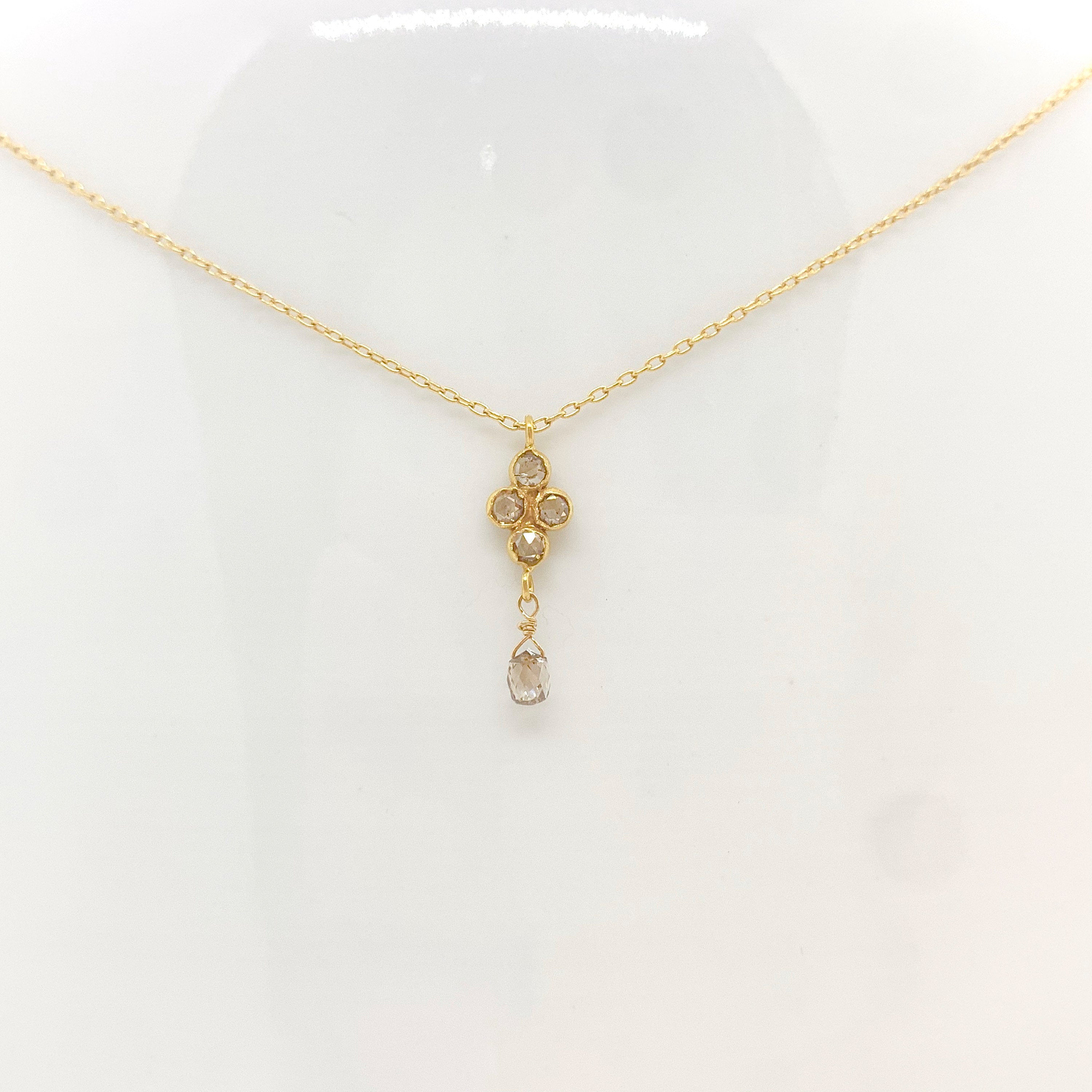 14k Gold Chain Necklace w/ 18k Gold Diamond Pendant & Champagne Diamond