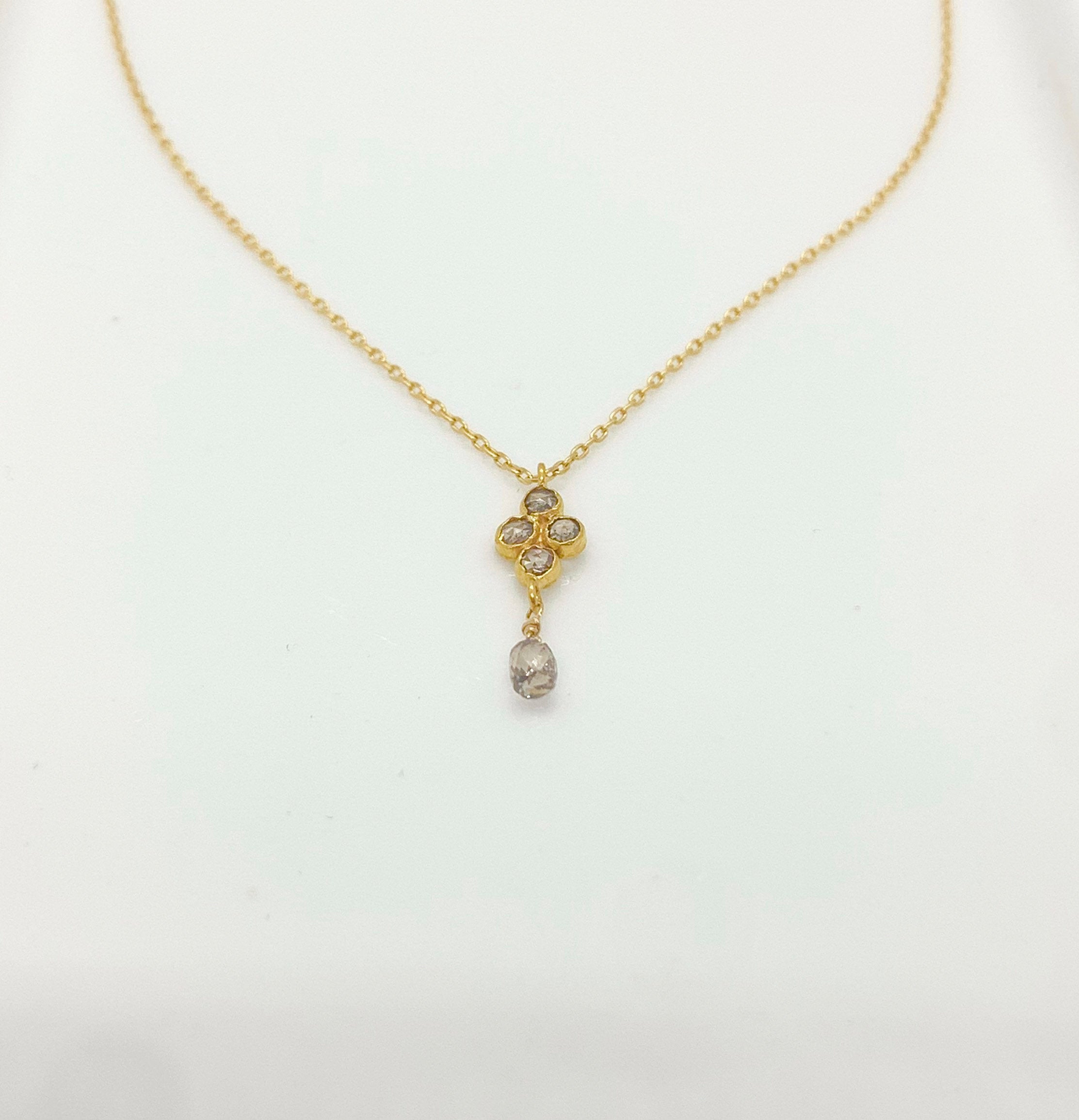 14k Gold Chain Necklace w/ 18k Gold Diamond Pendant & Champagne Diamond