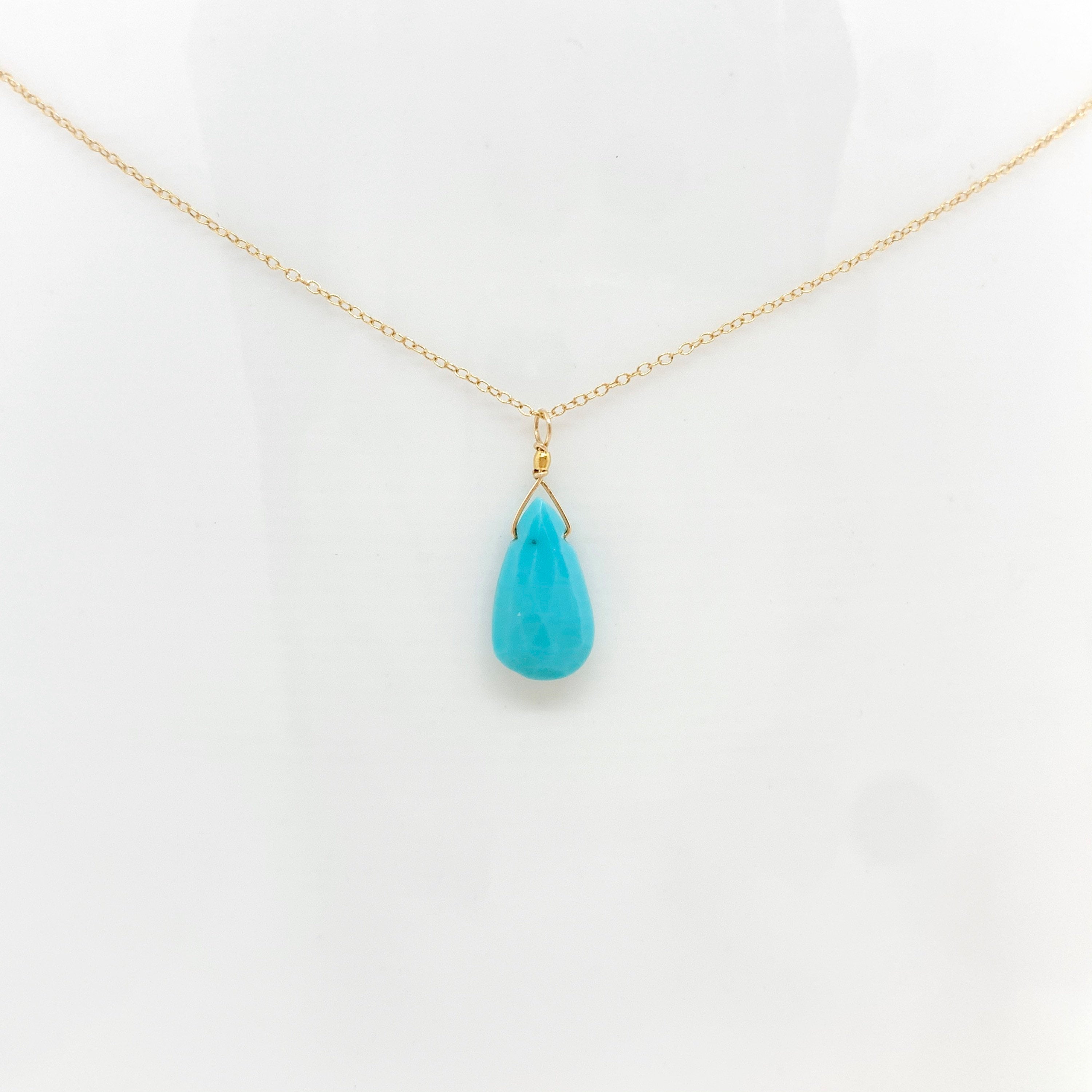14k Gold Chain Necklace w/ Turquoise Drop & 18k Gold Nugget