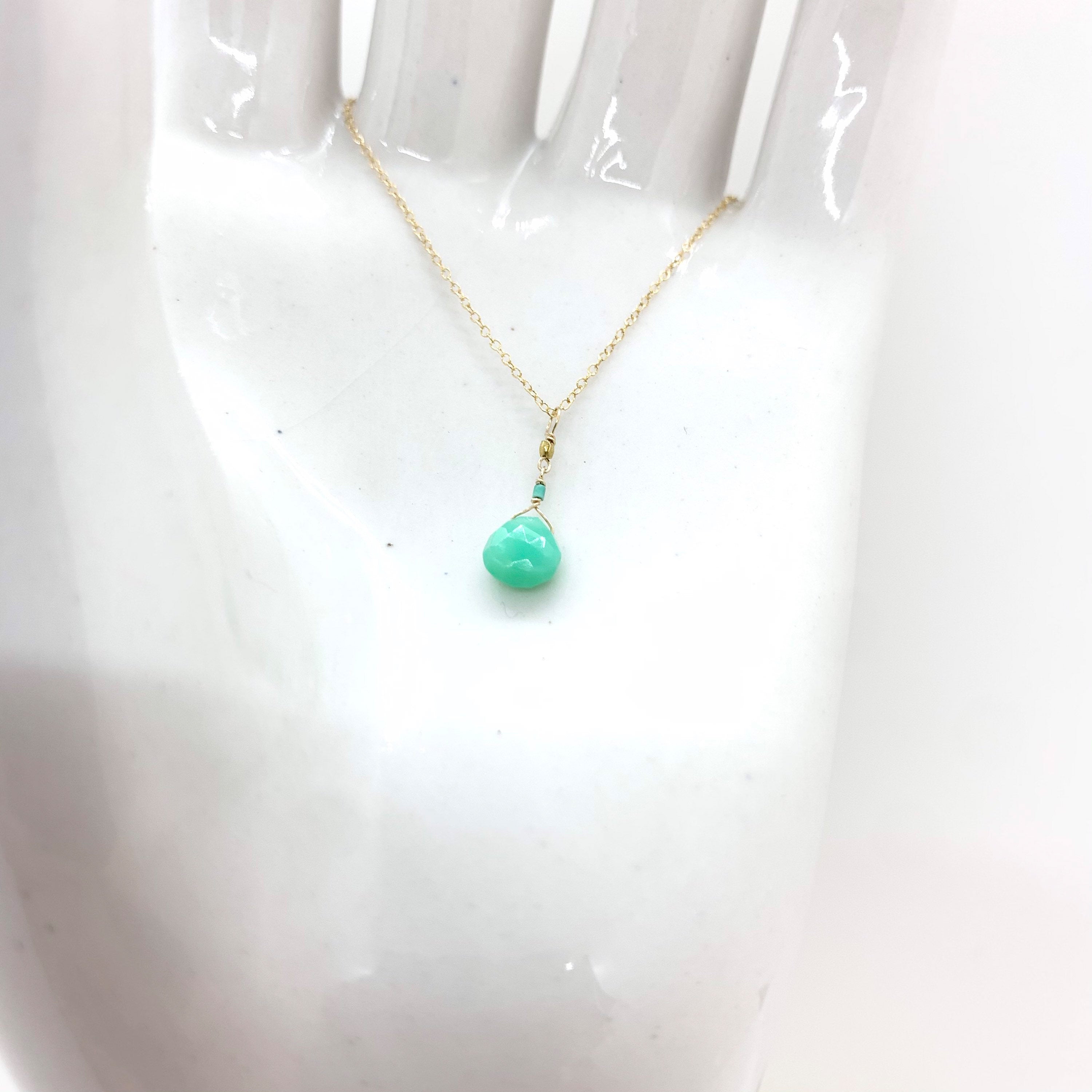 14k Gold Chain Necklace w/ Chrysoprase, Turquoise & 18k Gold Nugget