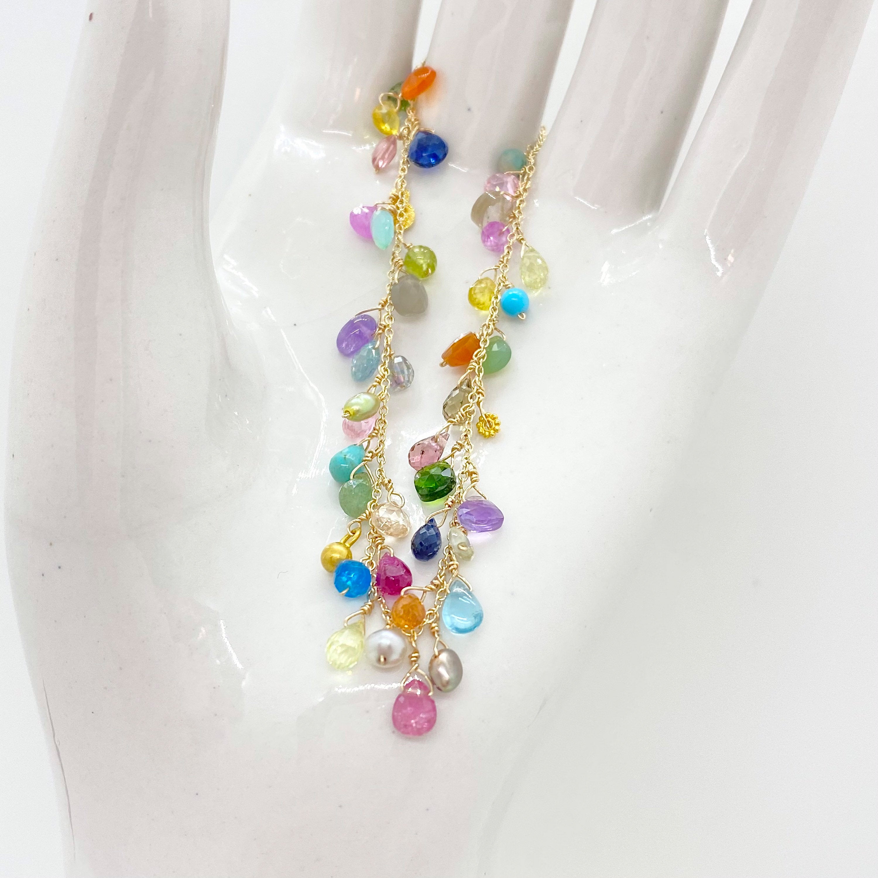 14k Gold Chain Bracelet w/ 18k Gold Pendants, Precious Stones, Semi-Precious Stones & Antique Italian Beads