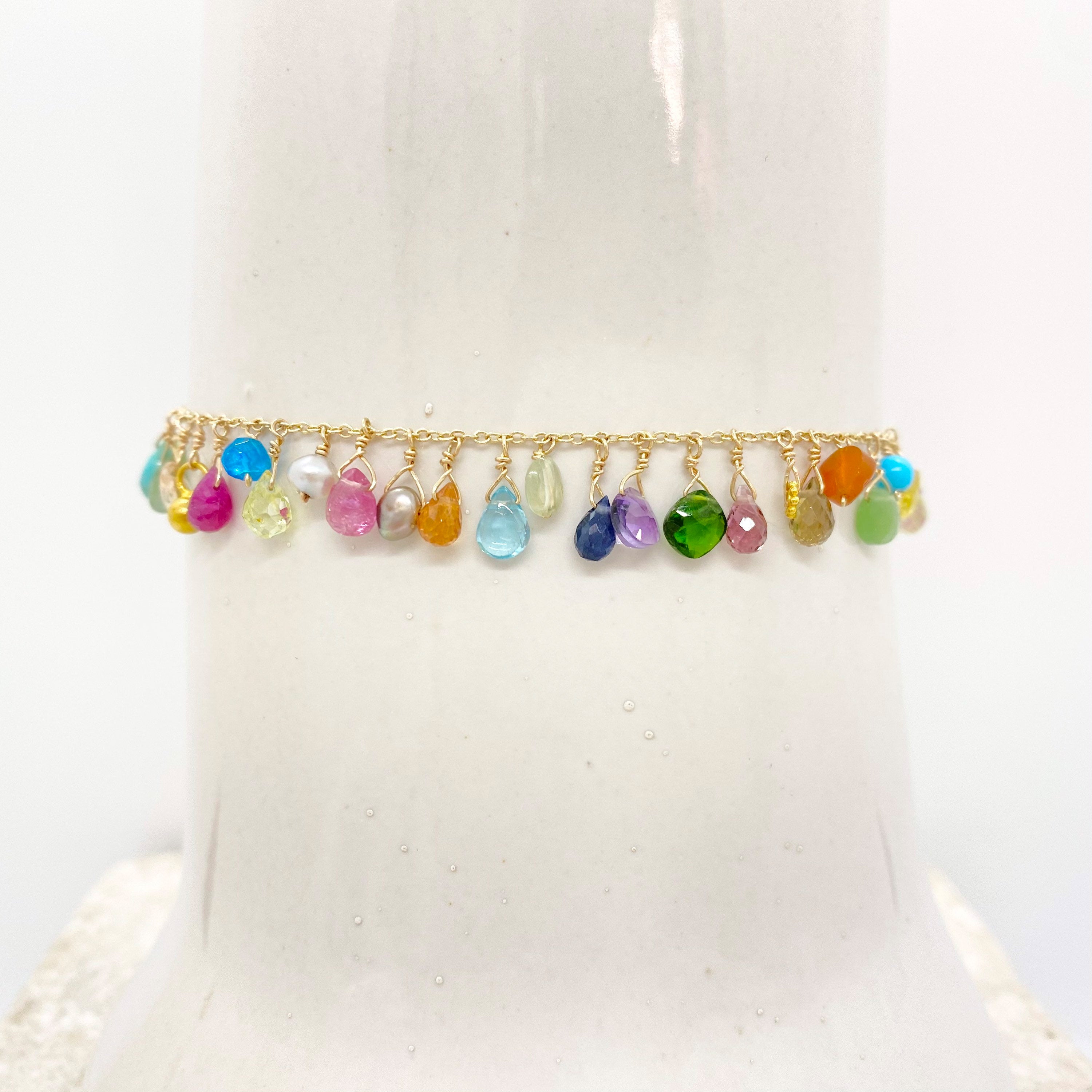 14k Gold Chain Bracelet w/ 18k Gold Pendants, Precious Stones, Semi-Precious Stones & Antique Italian Beads