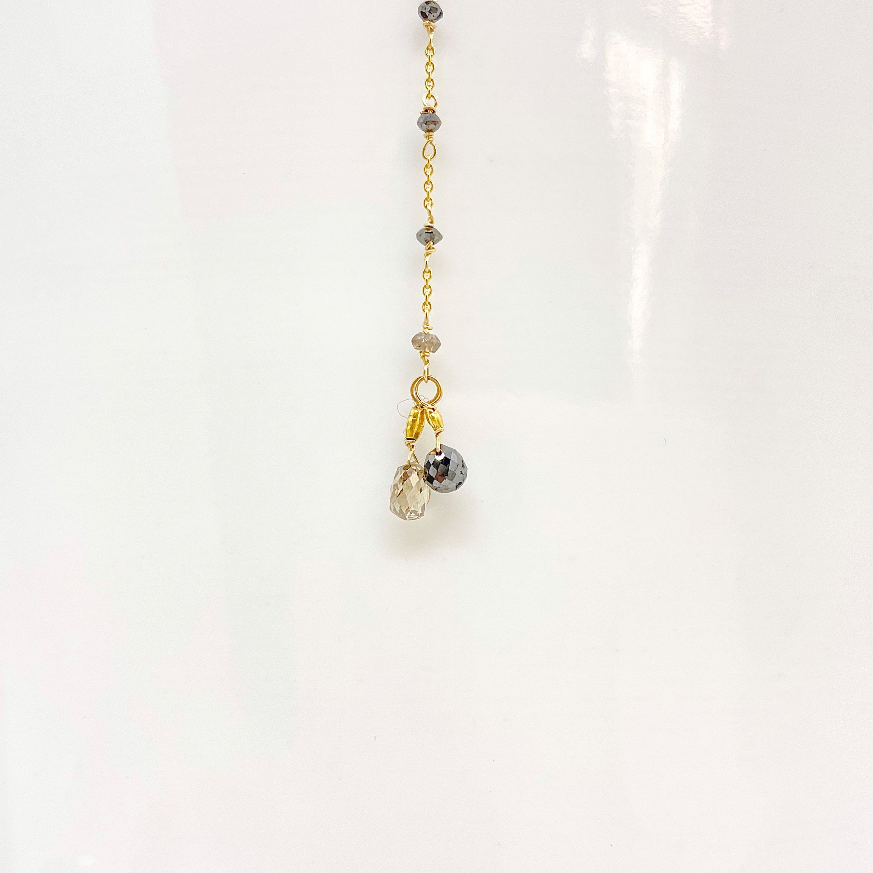14k Gold Chain Necklace w/ Champagne Diamonds, 18k Gold Nuggets, 18k Gold Pendant & Black Diamond