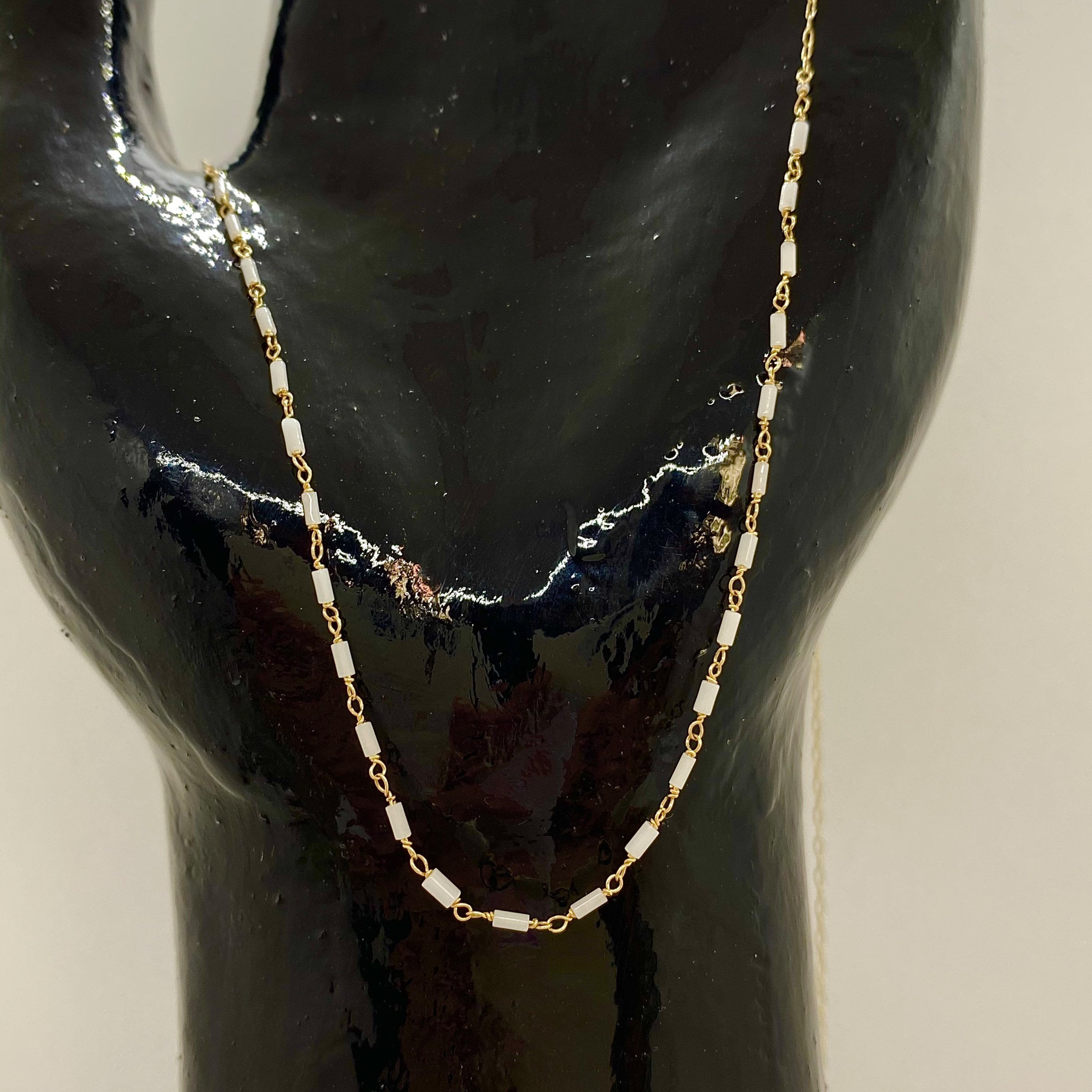 14kt Gold Chain Necklace w/ Antique Italian Beads & Freshwater Pearls