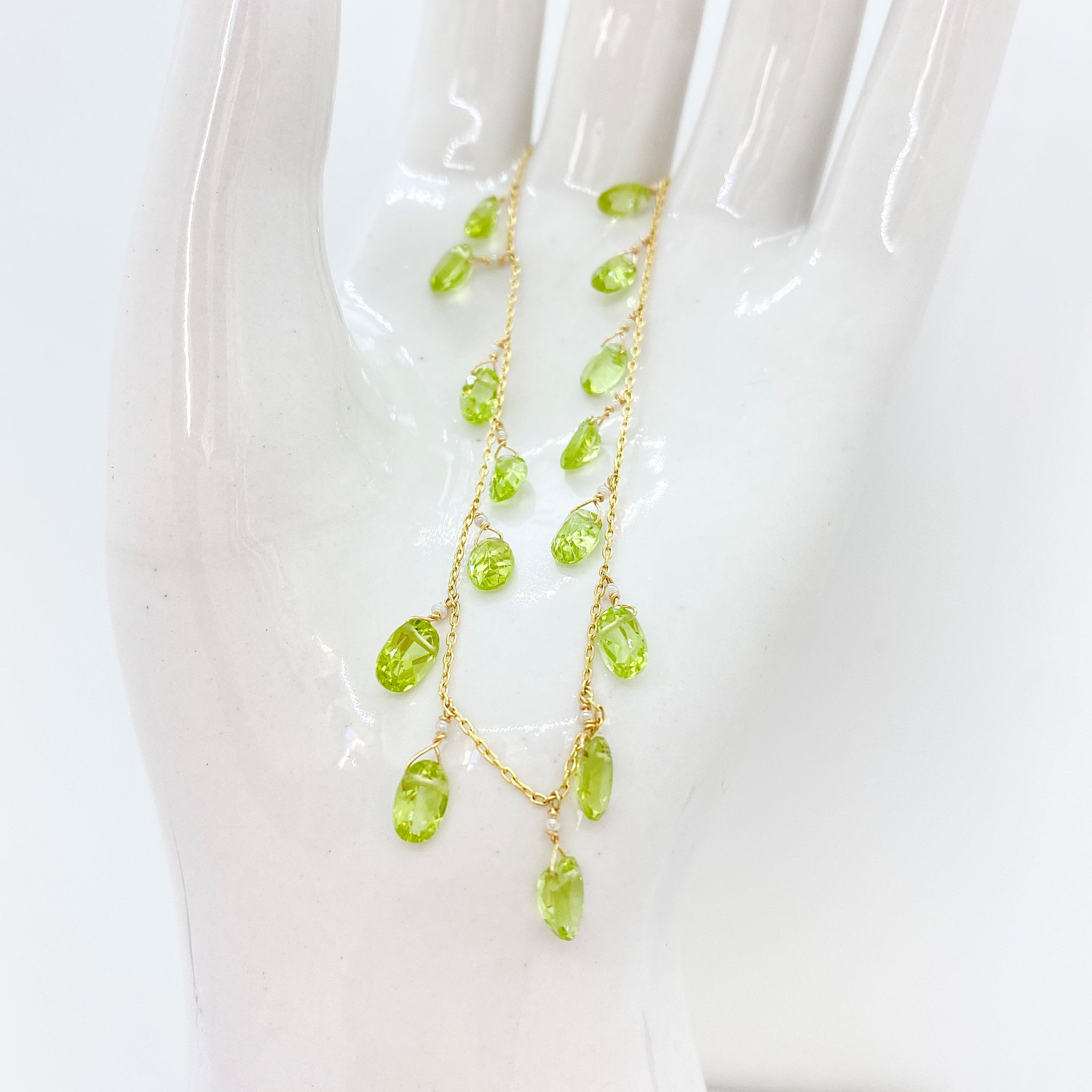 14k Gold Chain Bracelet w/ Peridot & Antique Italian Beads