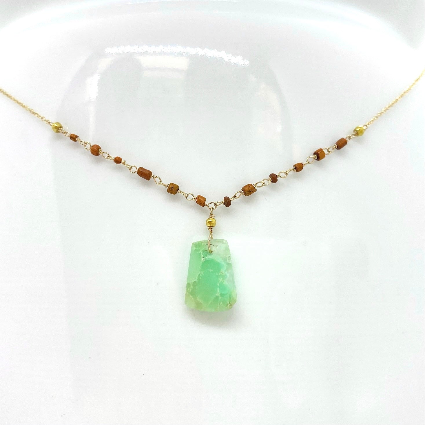 14k Gold Chain Necklace w/ Pre-Columbian Chrysoprase, Roman Glass & 18k Gold Nuggets
