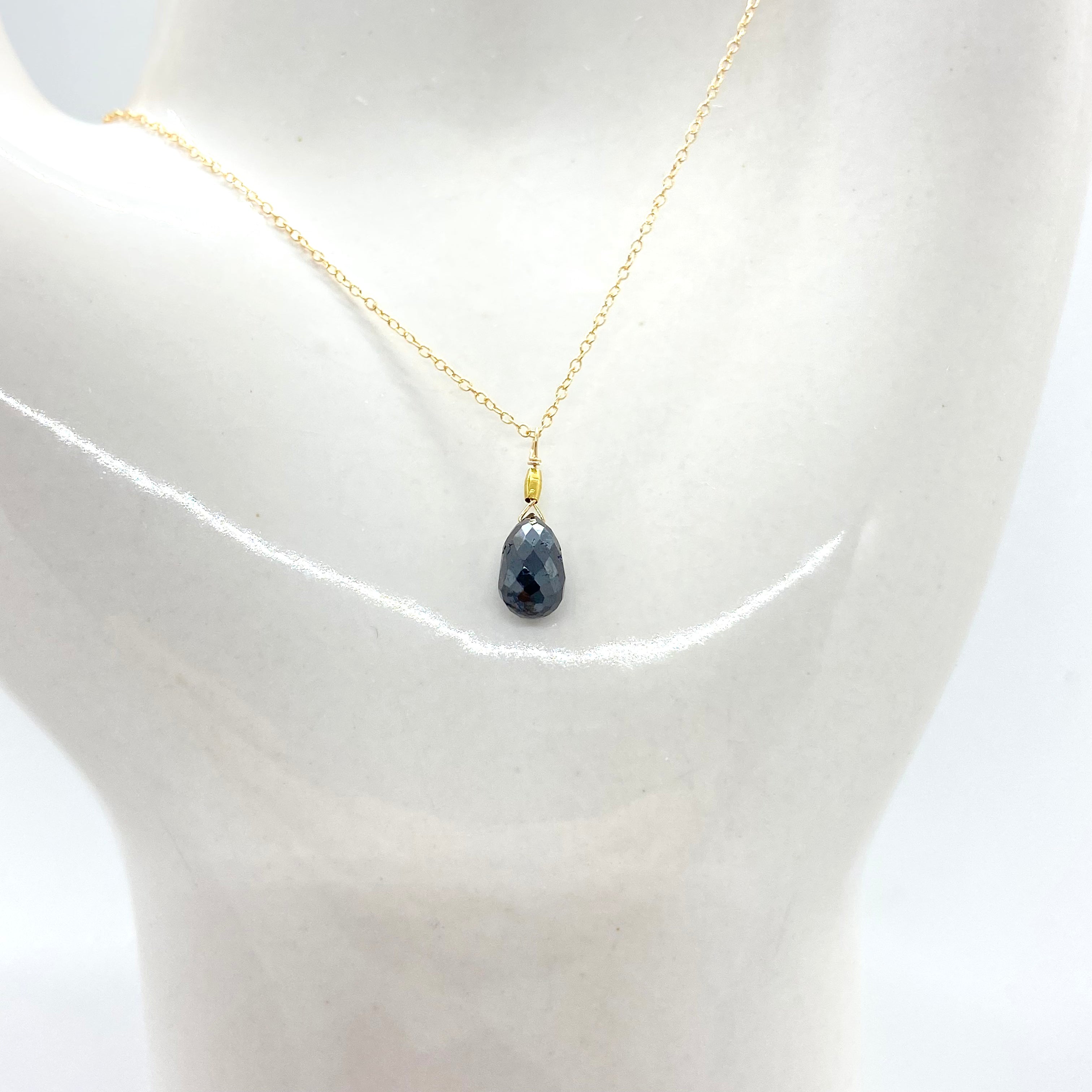 14k Gold Chain Necklace w/ Black Diamond & 18k Gold Nugget