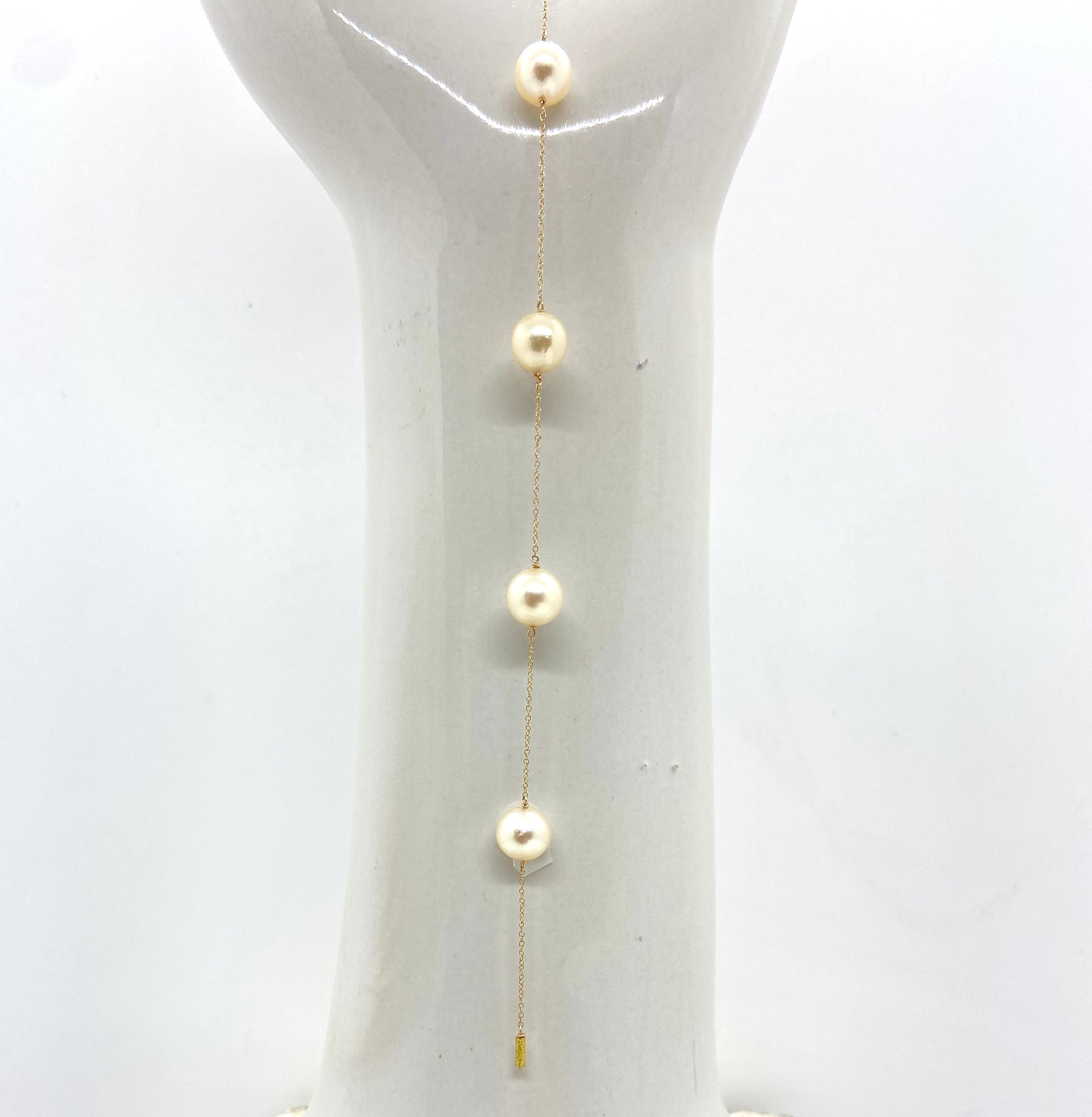 14k Gold Chain Necklace w/ Japanese Akoya Pearls & 18k Gold Hand-Carved Pendant