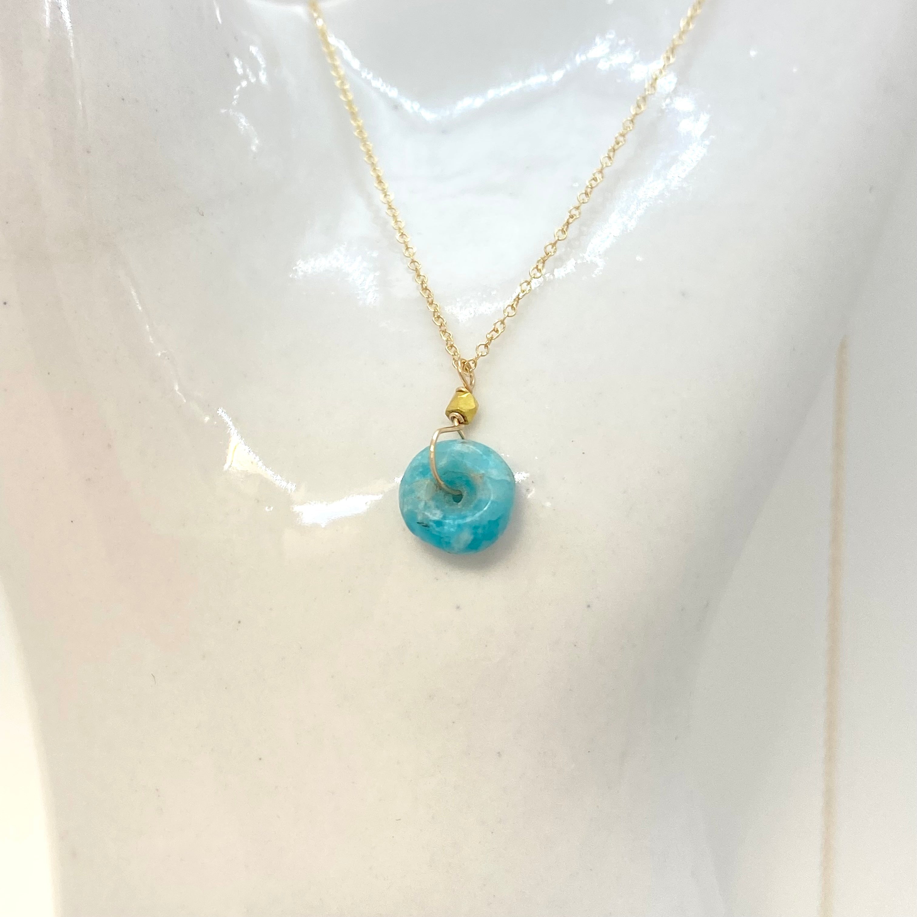 14k Gold Chain Necklace w/ Pre-Columbian Chrysoprase Wheel & 18k Gold Nugget