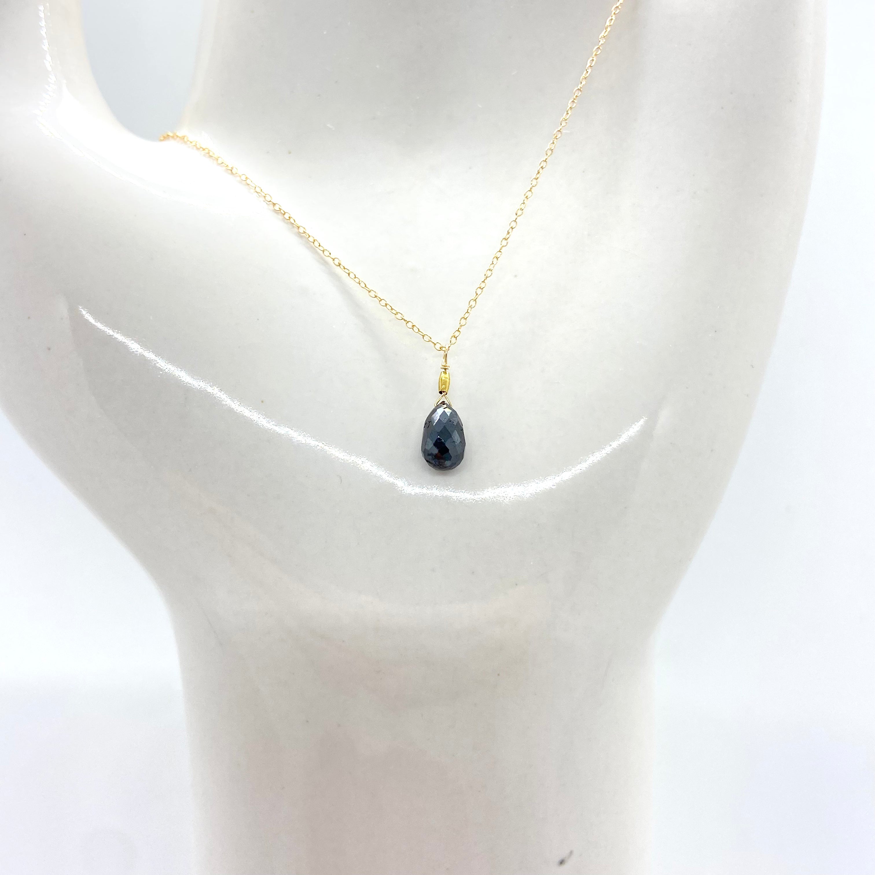 14k Gold Chain Necklace w/ Black Diamond & 18k Gold Nugget