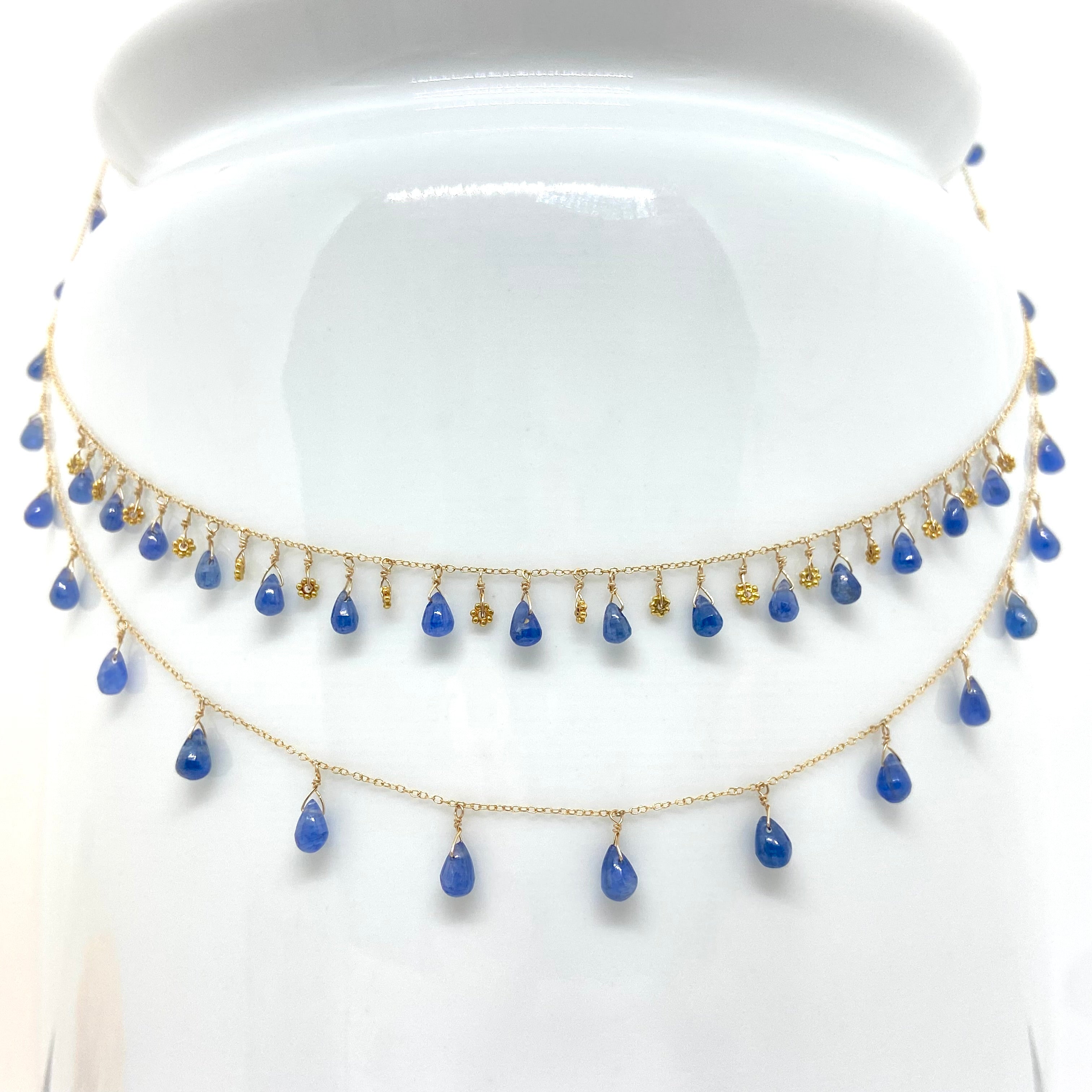 14k Gold Chain Necklace  w/ Blue Sapphires
