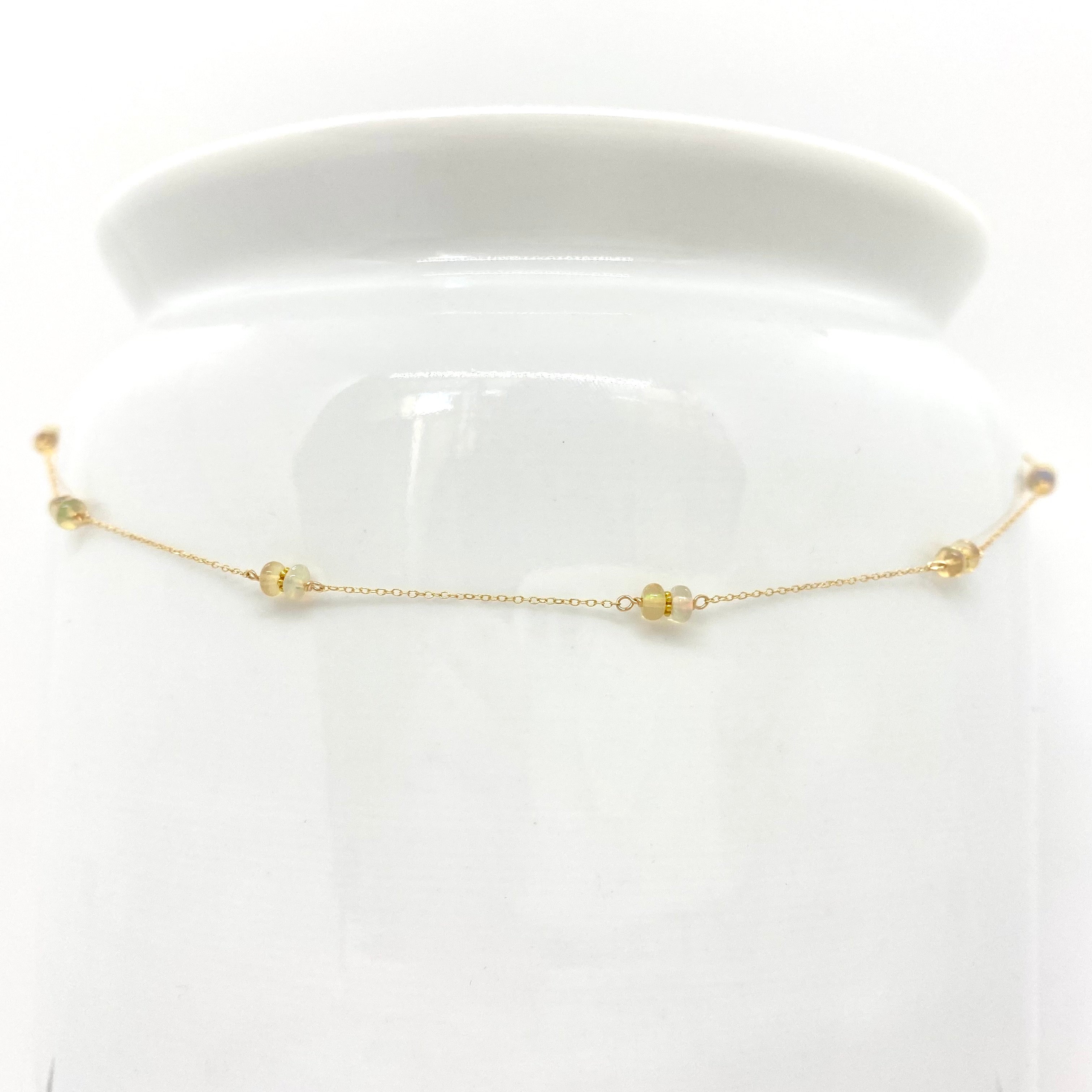 14k Gold Chain Necklace w/ Opal & 18k Gold Daisies