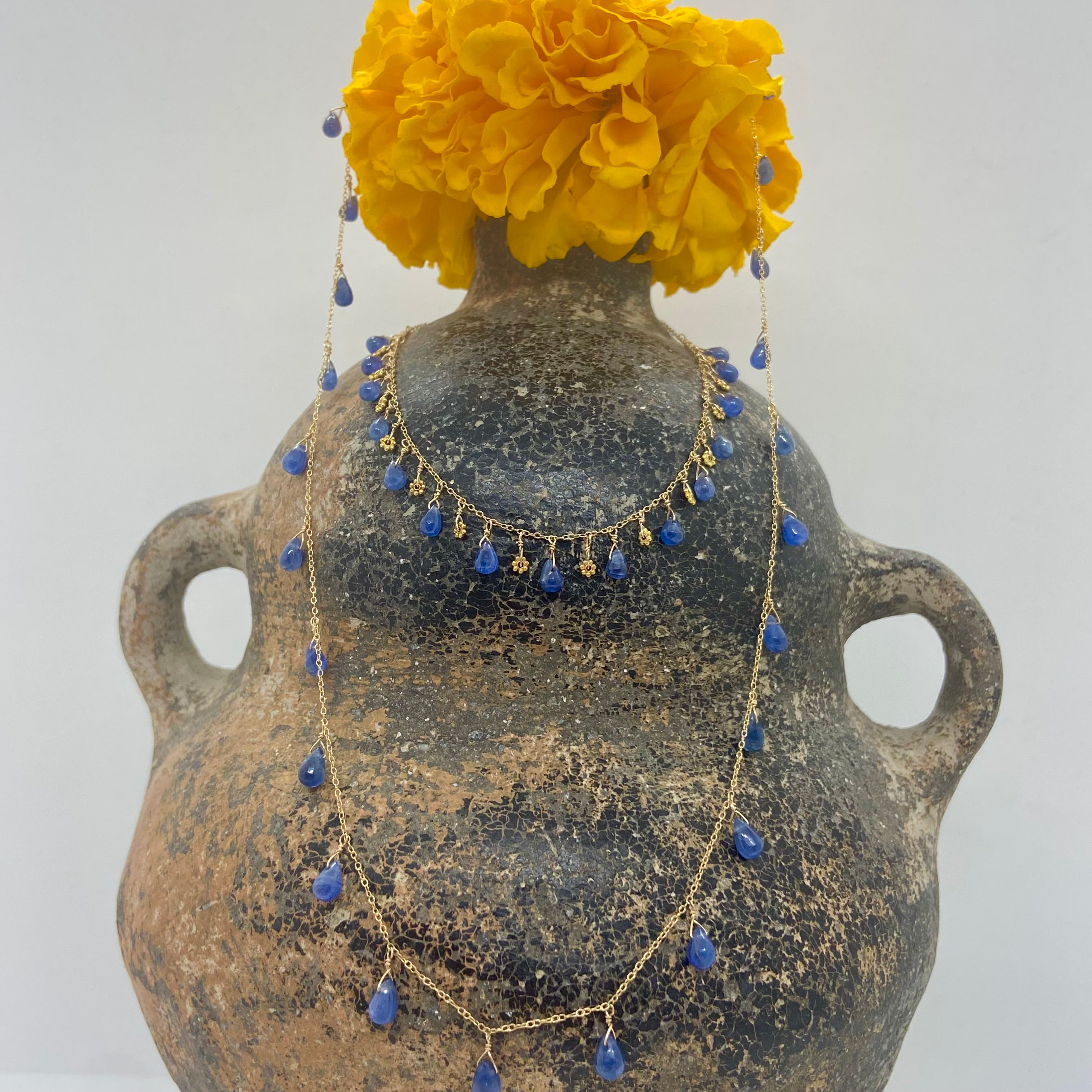 14k Gold Chain Necklace  w/ Blue Sapphires