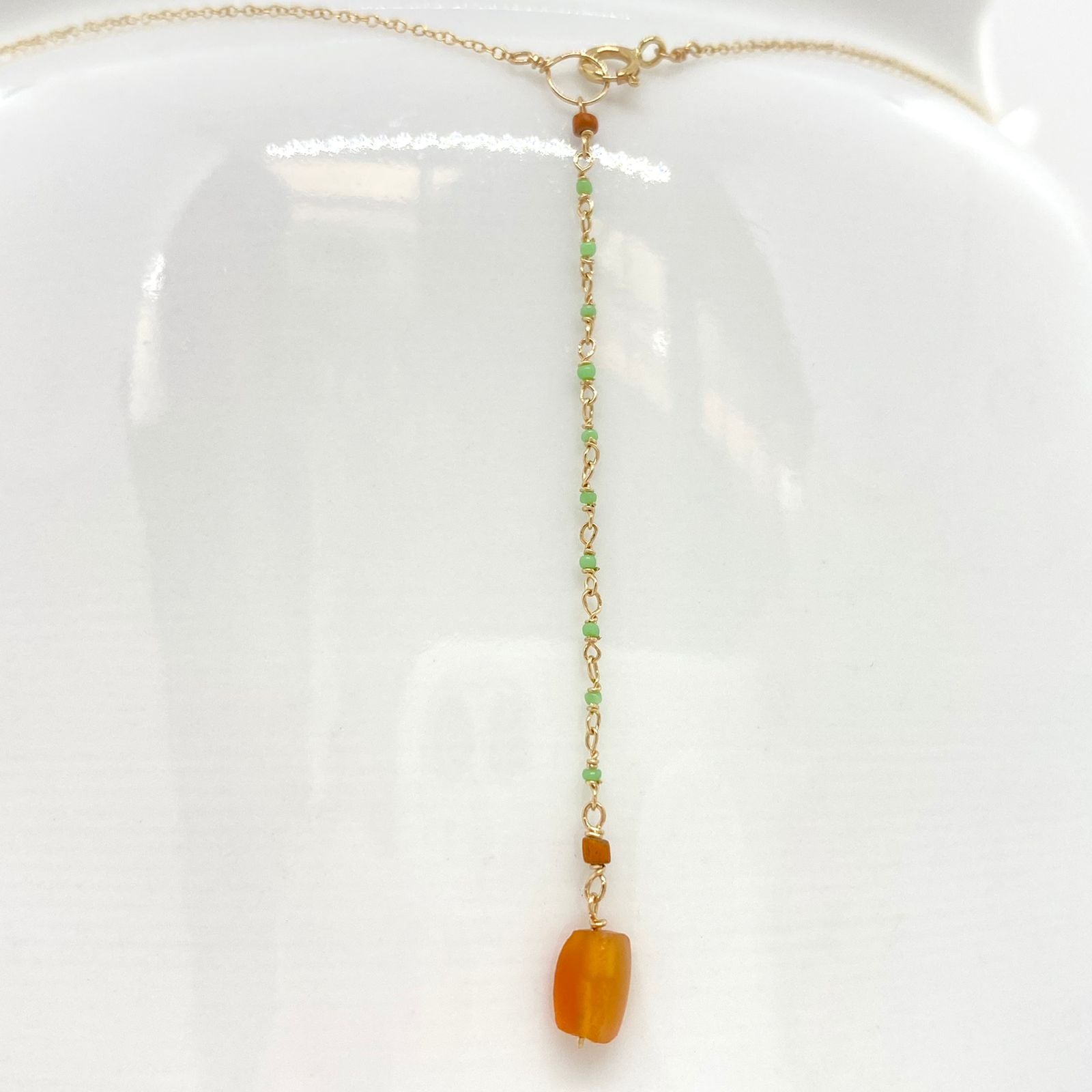 14k Gold Chain Necklace w/ Pre-Columbian Chrysoprase, Roman Glass & 18k Gold Nuggets