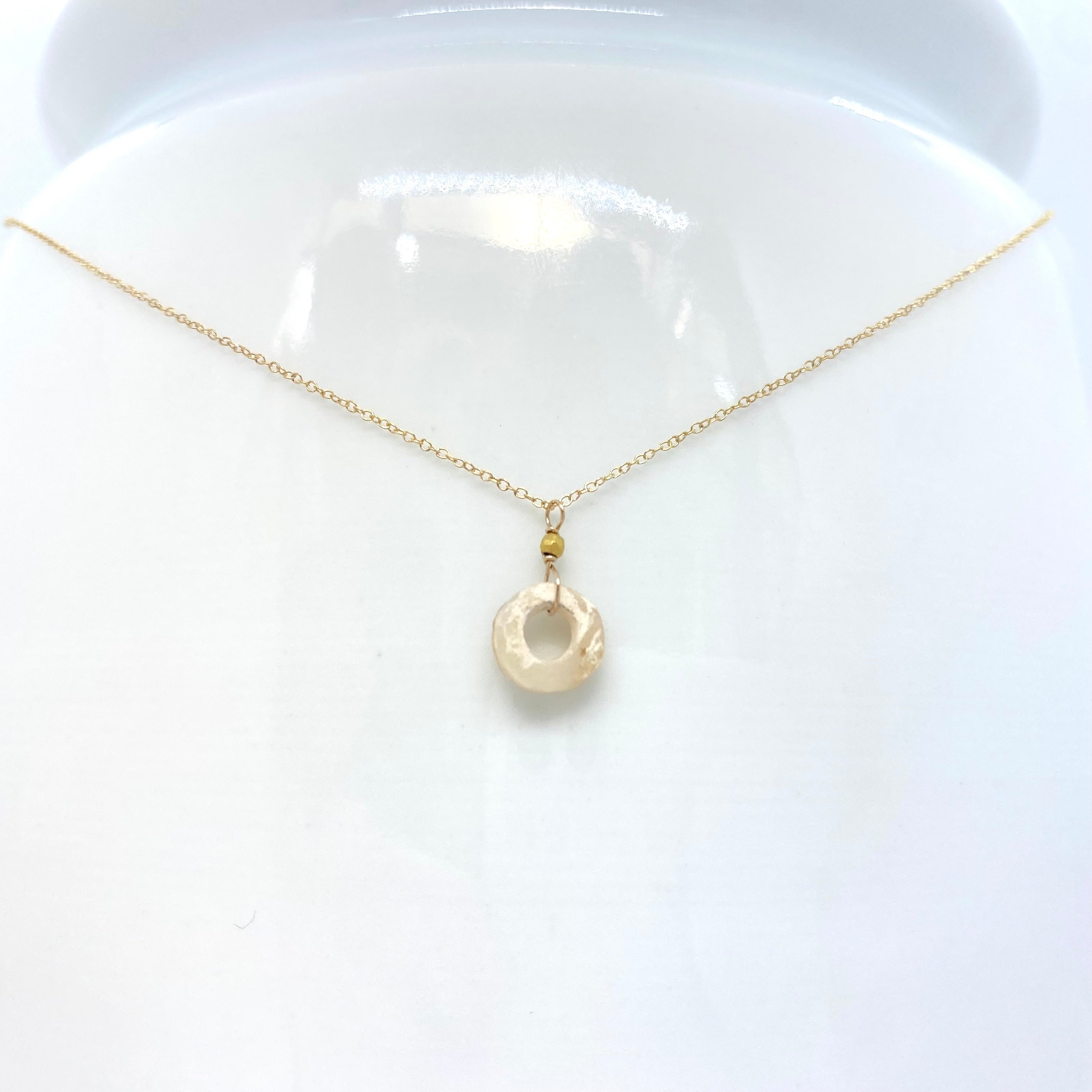 14k Gold Chain Necklace w/ Pre-Columbian Bone & 18k Gold Nugget