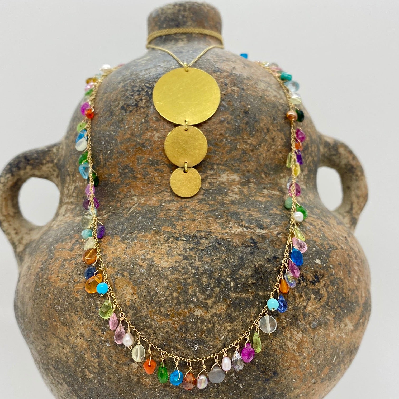 14k Gold Chain Necklace w/ Precious & Semi-Precious Stones