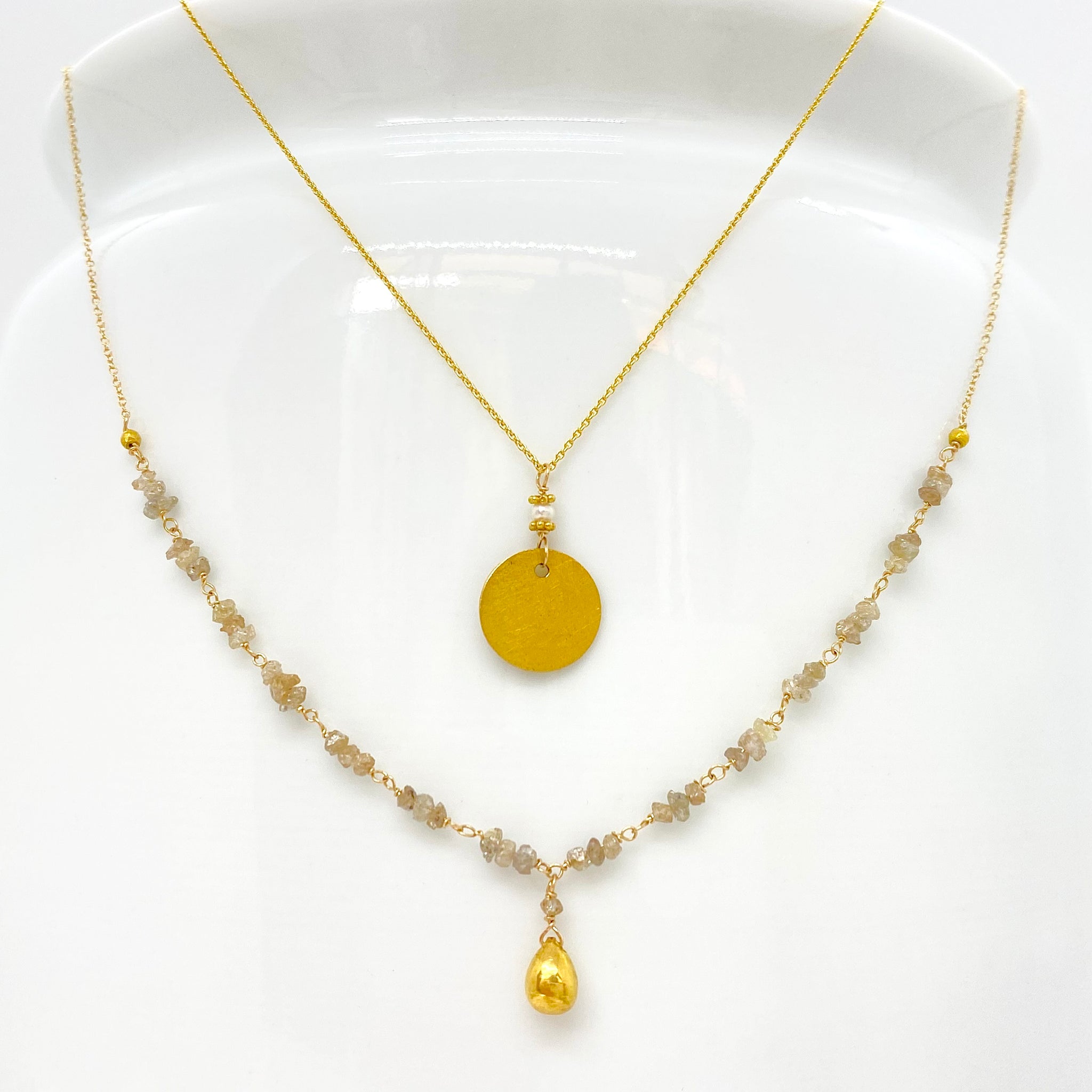 Buy 14k Gold Chain Necklace w/ 18k Gold Drop, Champagne
