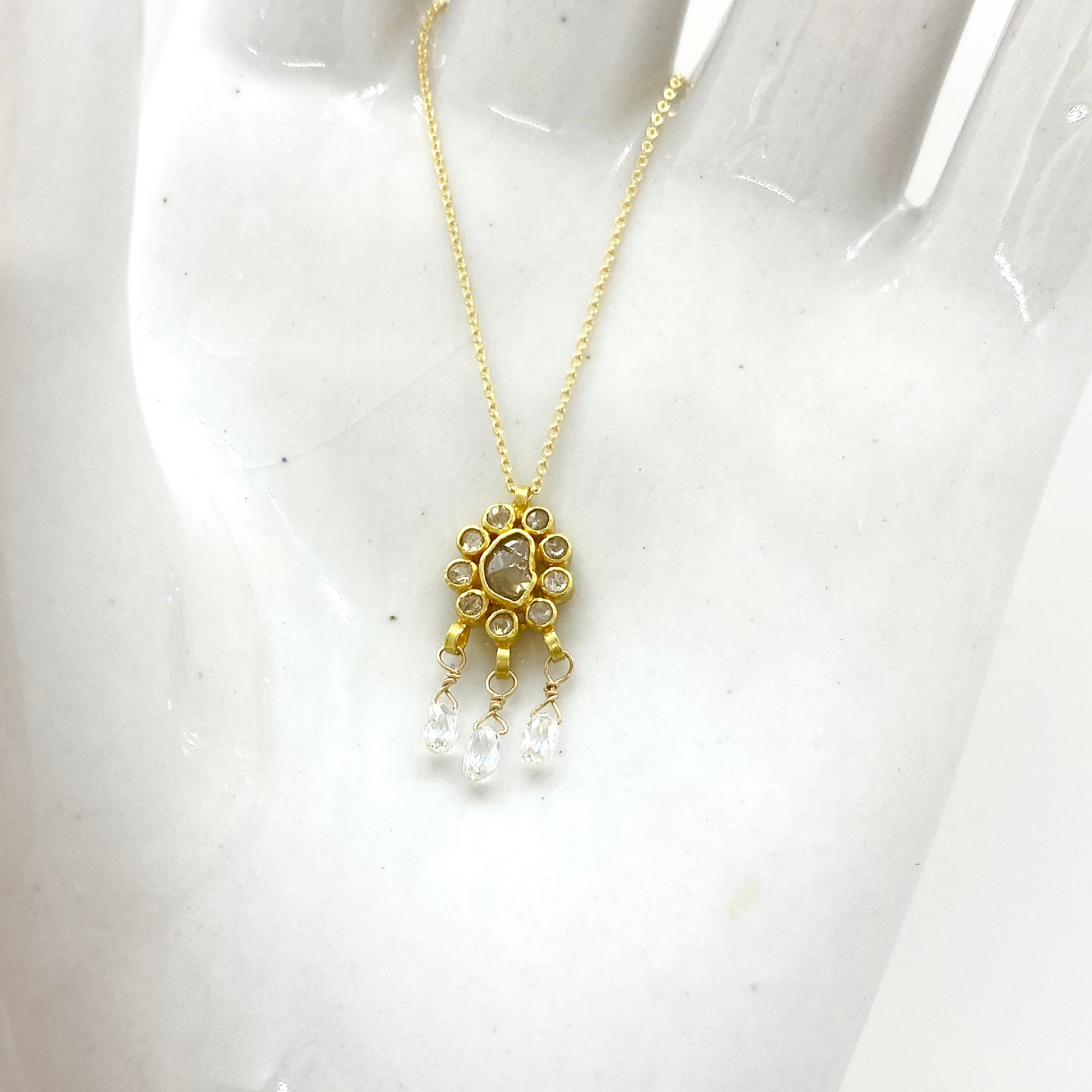 14K Gold Chain Necklace w/ 18k Gold Diamond Pendant & Diamonds