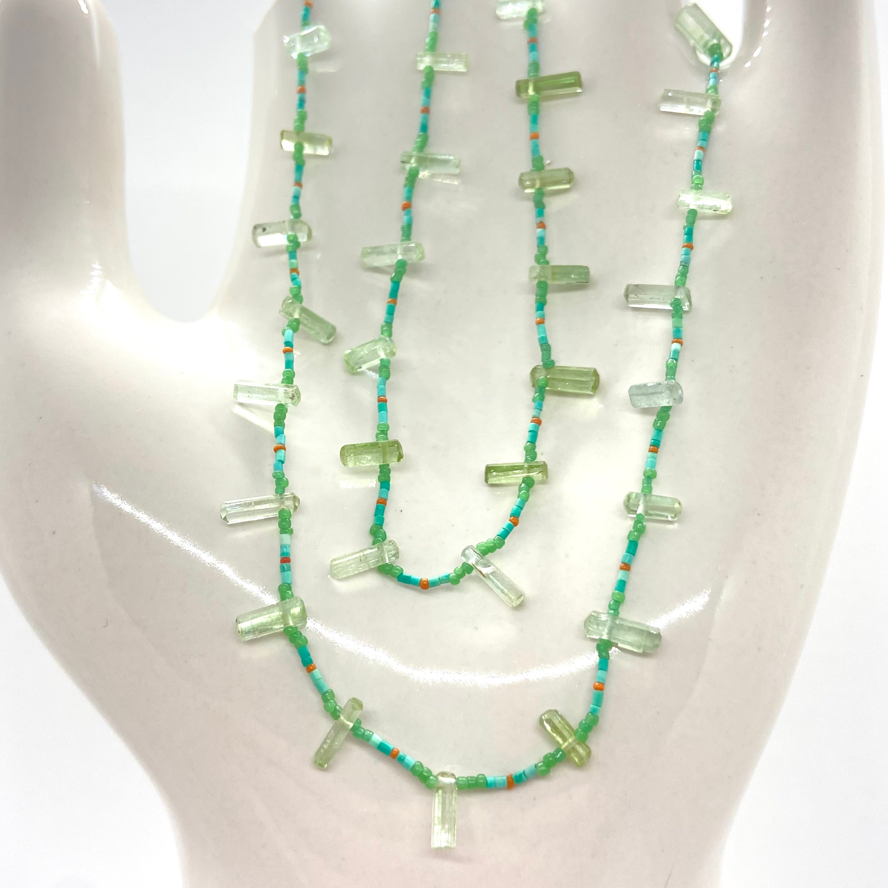 String Beaded Necklace w/ Afghan Turquoise, Tourmaline & Antique Italian Beads