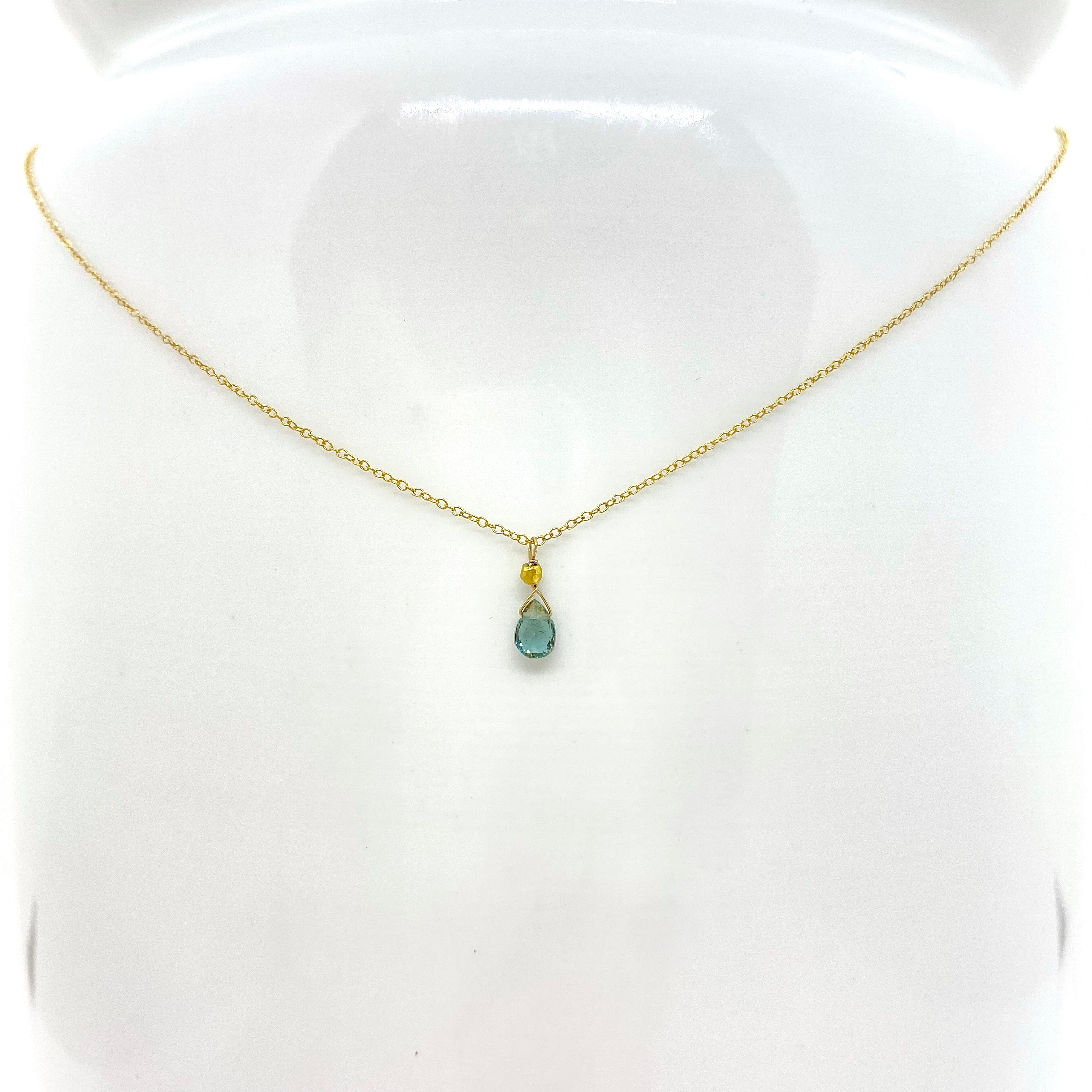 14k Gold Chain Necklace w/ Mystic Topaz & 18k Gold Nugget