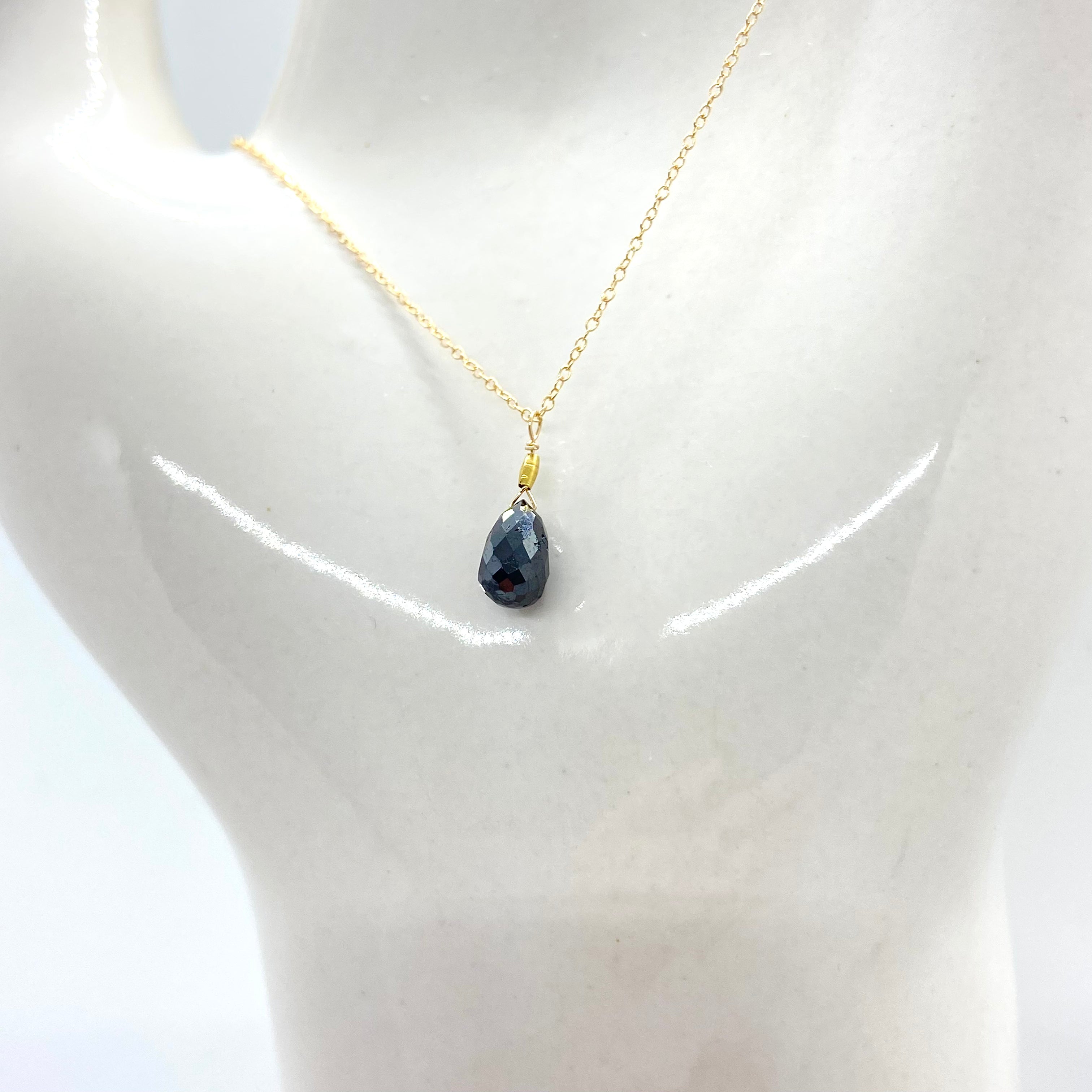 14k Gold Chain Necklace w/ Black Diamond & 18k Gold Nugget