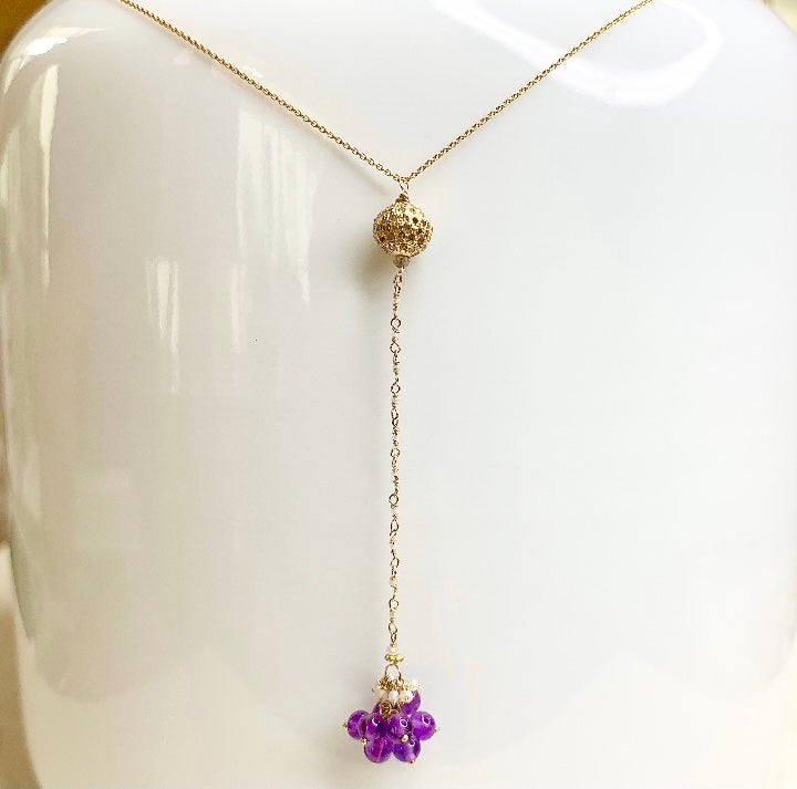 14k Gold Choker Necklace w/ 18k Gold Diamond Pendant, Amethyst, Freshwater Pearls, 18k Gold Daisy, Diamonds & Antique Italian Beads