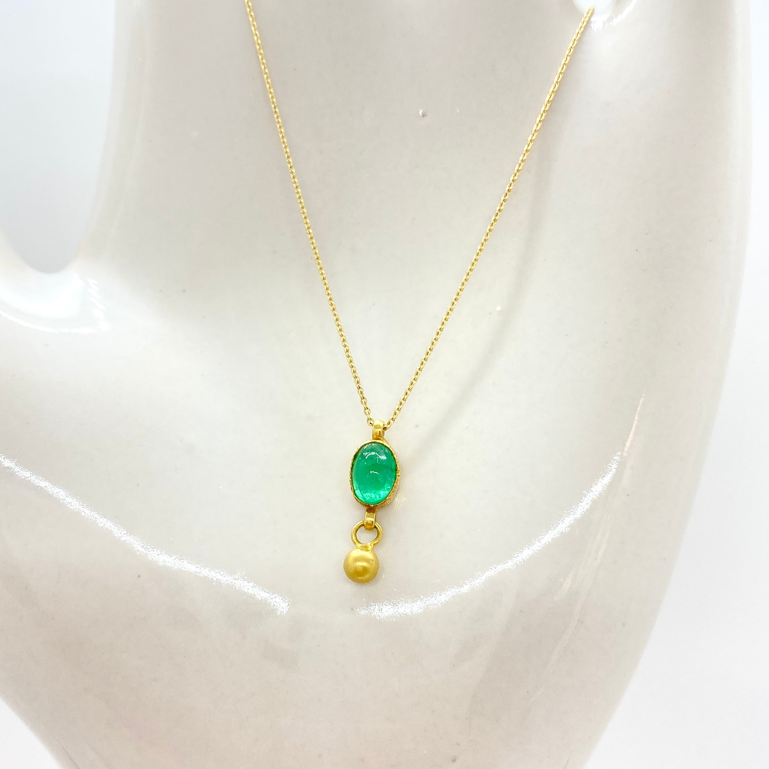 14k Gold Chain Necklace w/ 18k Gold Emerald Pendant & 18k Gold Nugget