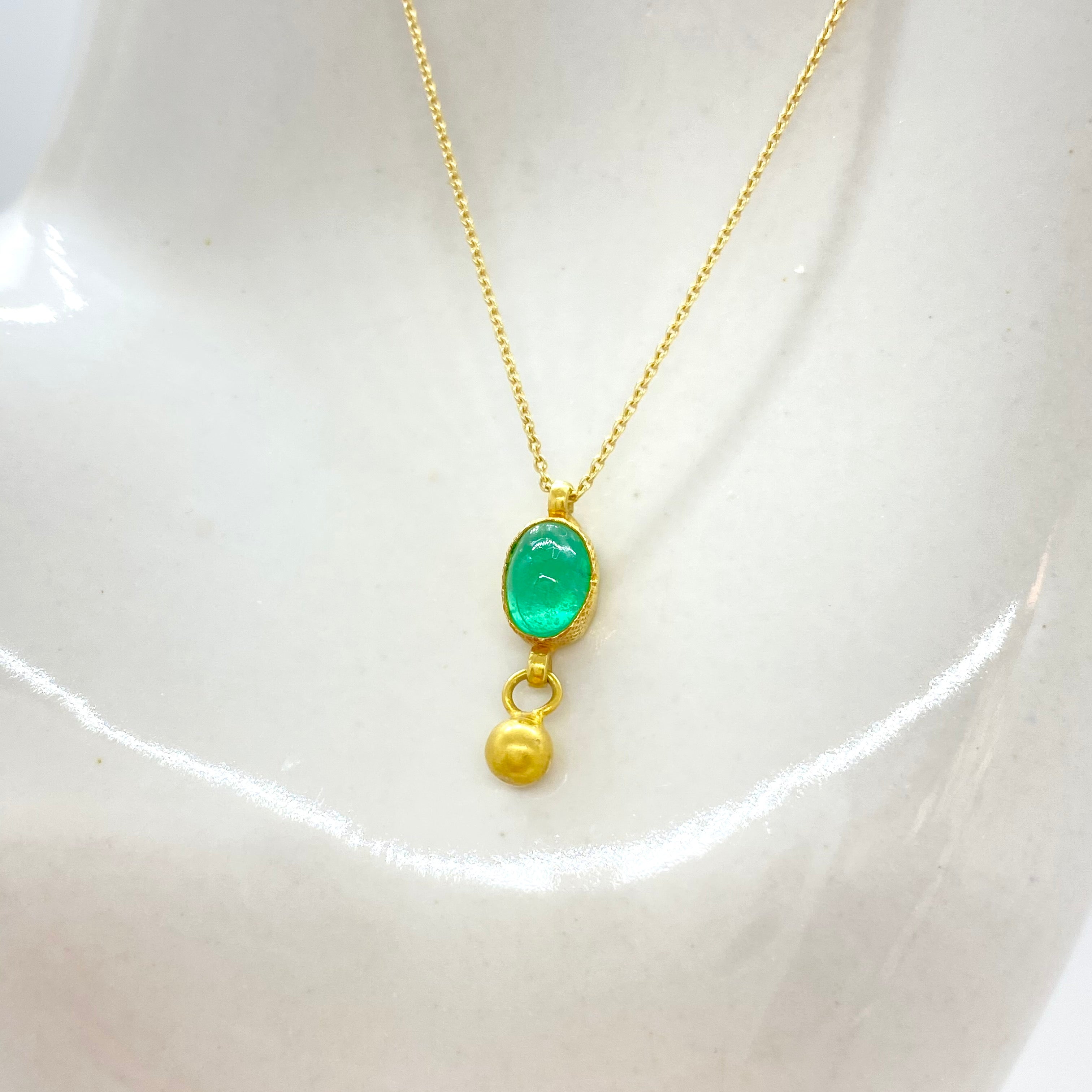 14k Gold Chain Necklace w/ 18k Gold Emerald Pendant & 18k Gold Nugget