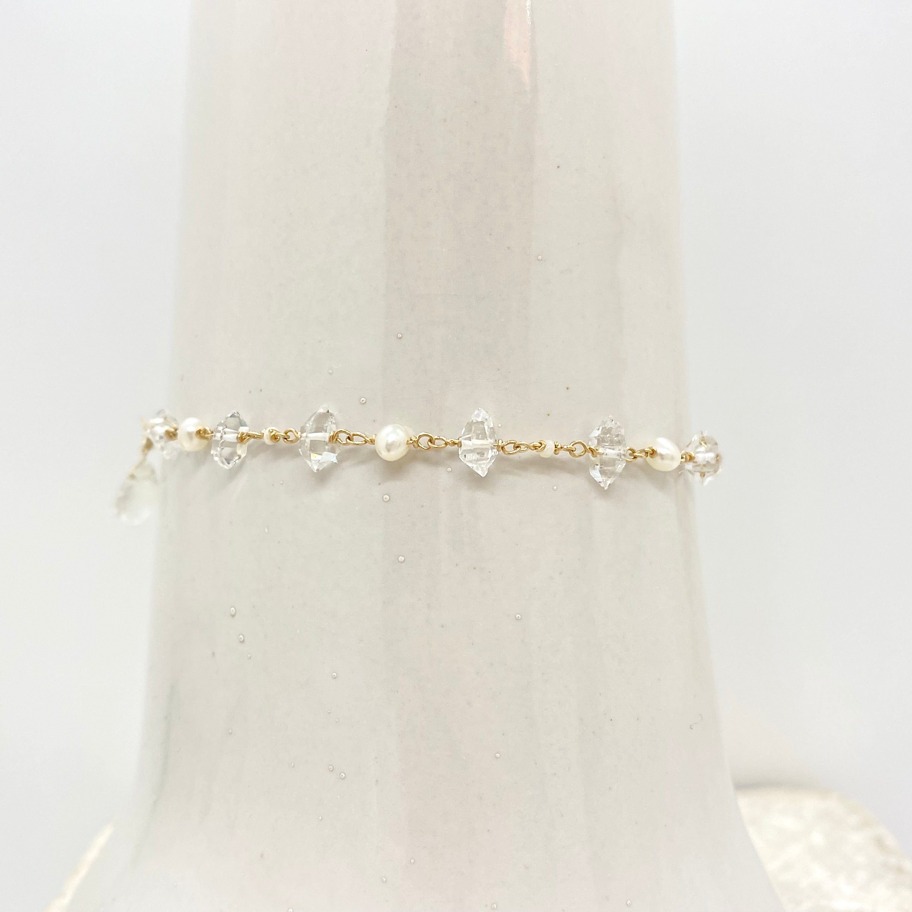 14k Gold Bracelet w/ Freshwater Pearls, Indian Diamonds & Antique Italian Beads