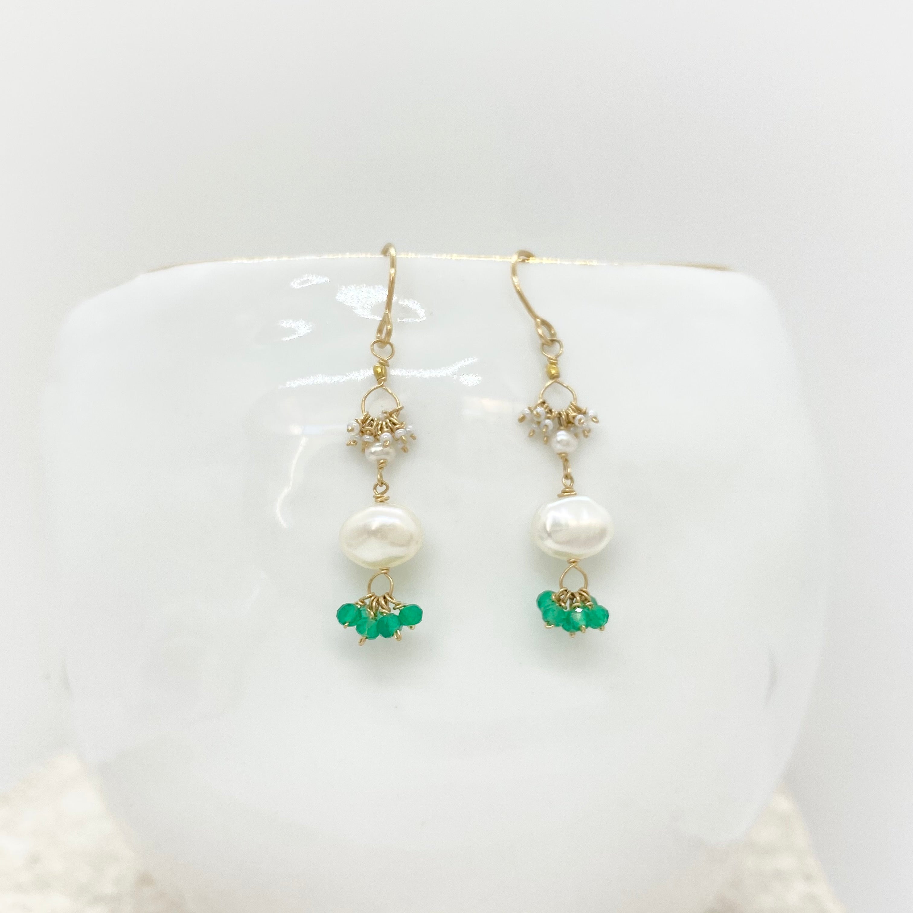 14k Gold Earrings w/ Kyanite, Freshwater Pearls, 18k Gold Nugget & Antique Italian Beads